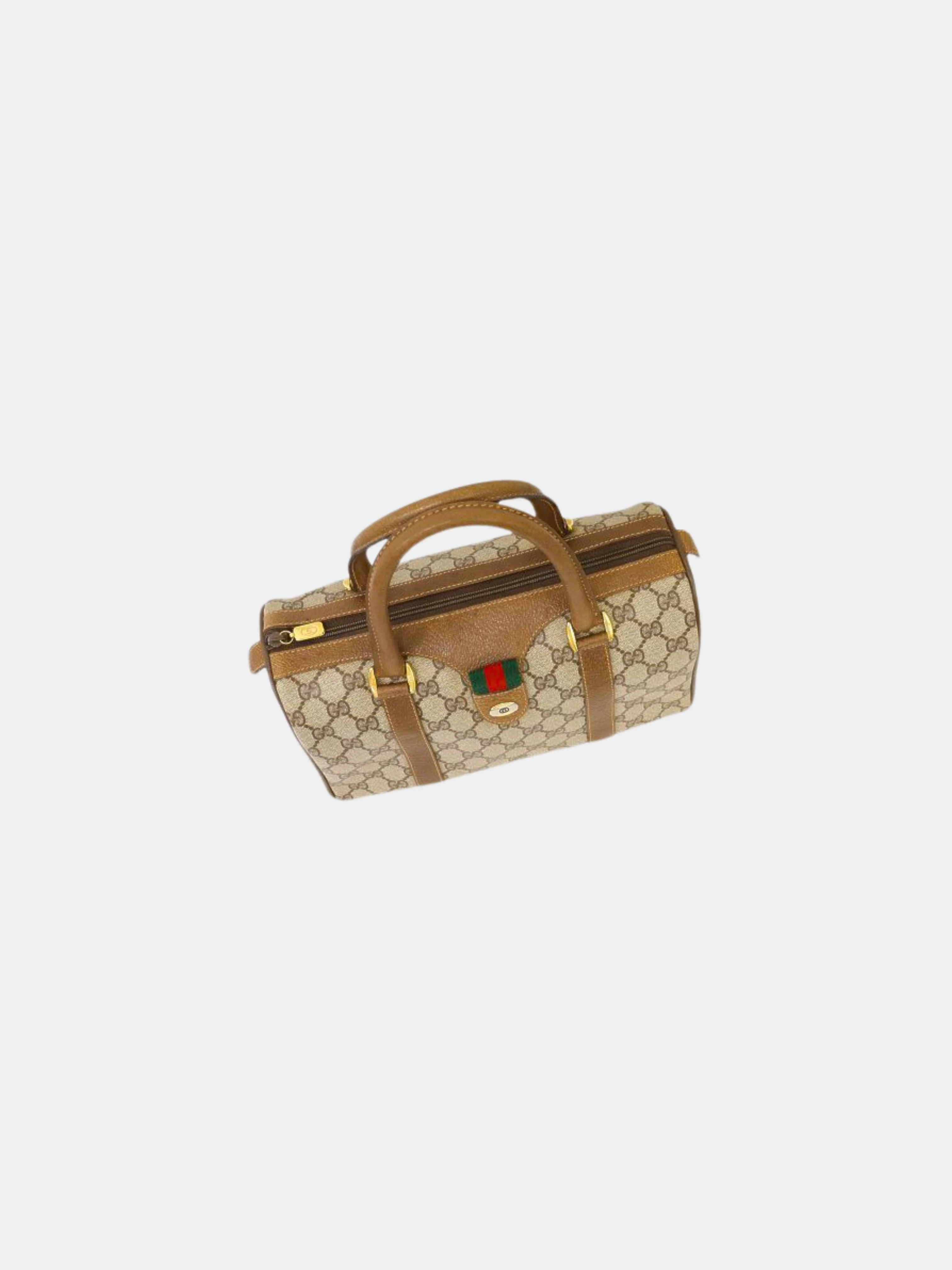 Gucci 1990s Beige and Brown Sherry Line GG Boston Bag - Image 6