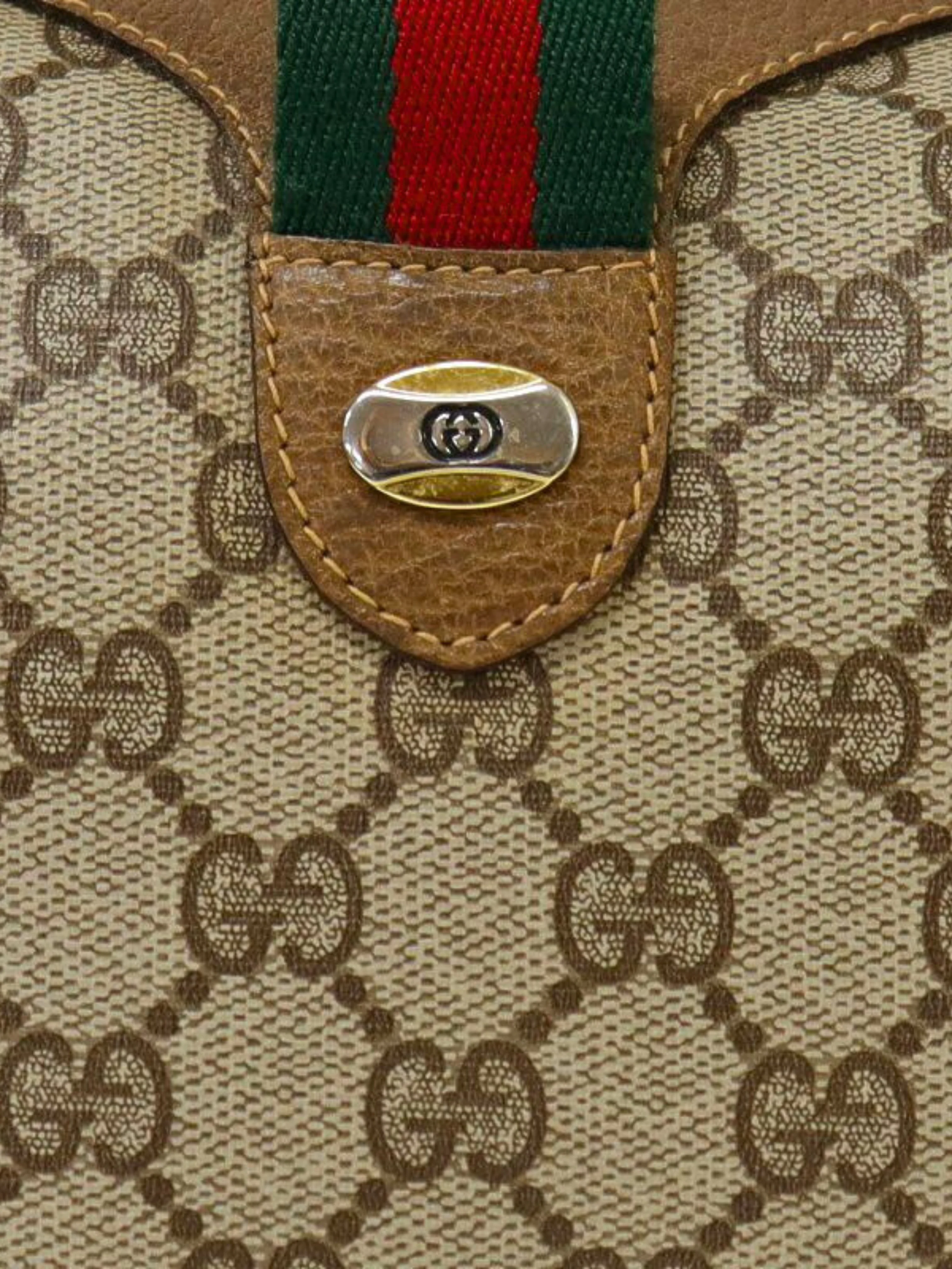 Gucci 1990s Beige and Brown Sherry Line GG Boston Bag - Image 7