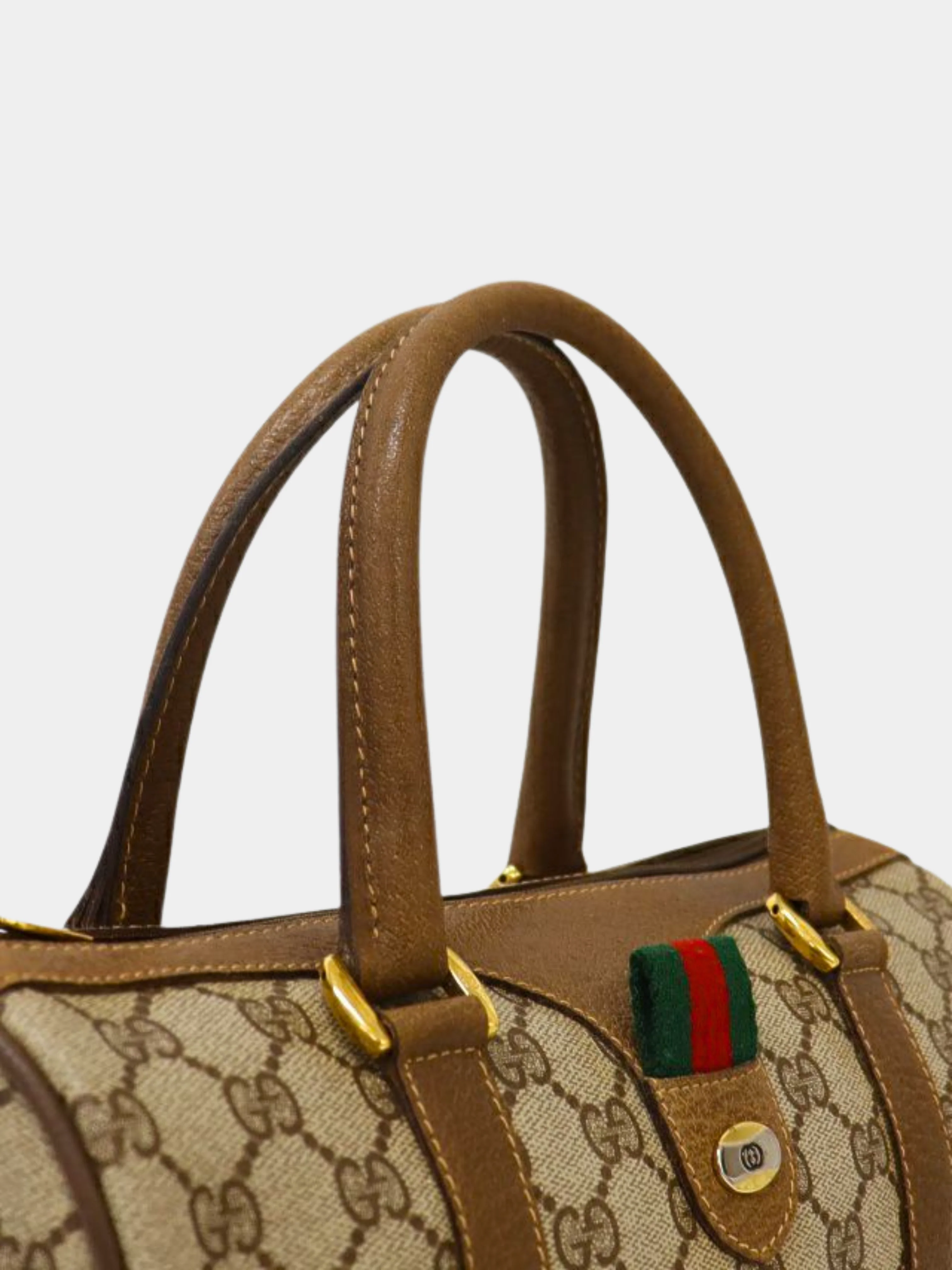 Gucci 1990s Beige and Brown Sherry Line GG Boston Bag - Image 8