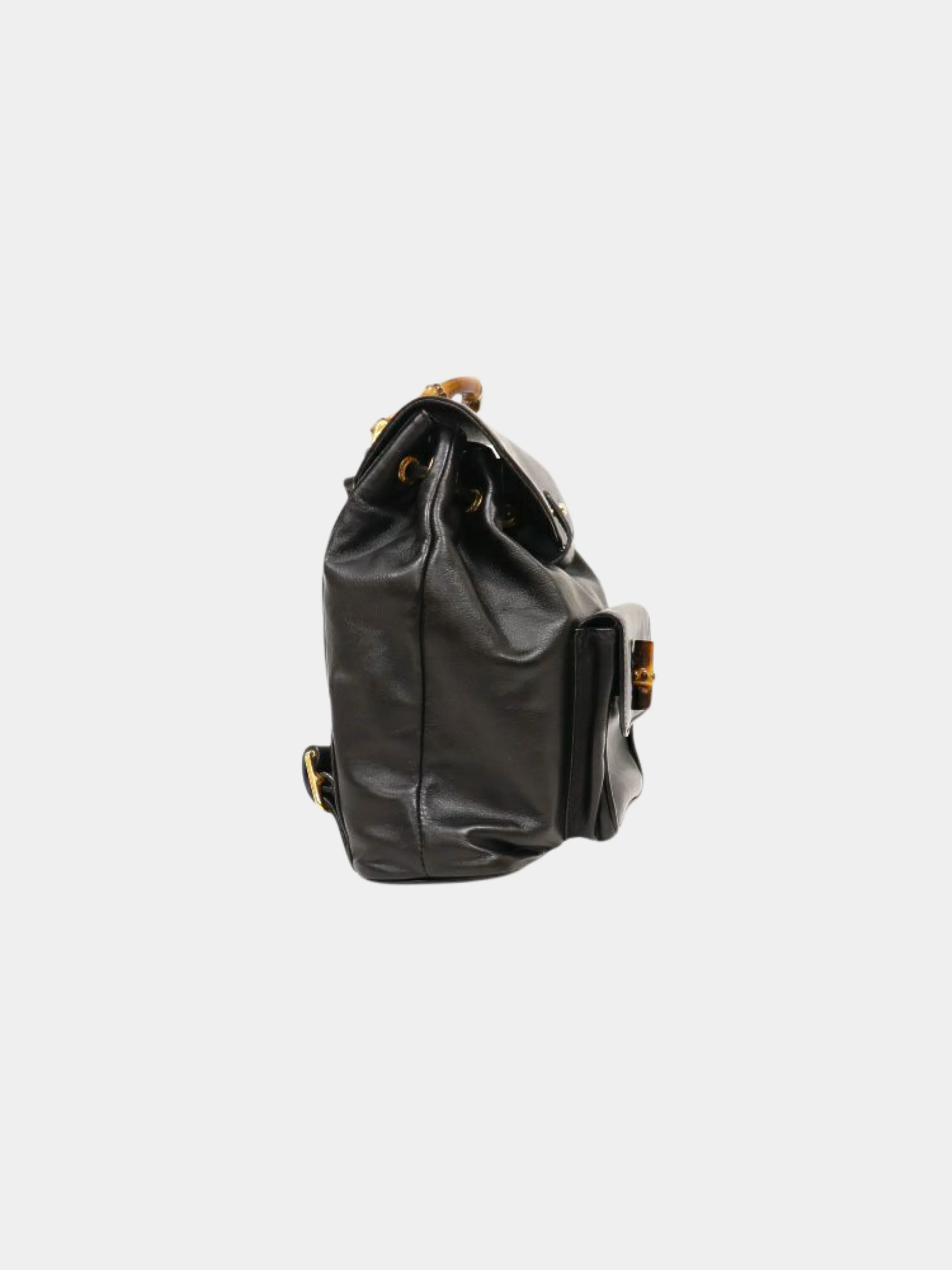 Gucci 1990s Black Bamboo Leather Backpack - Image 3