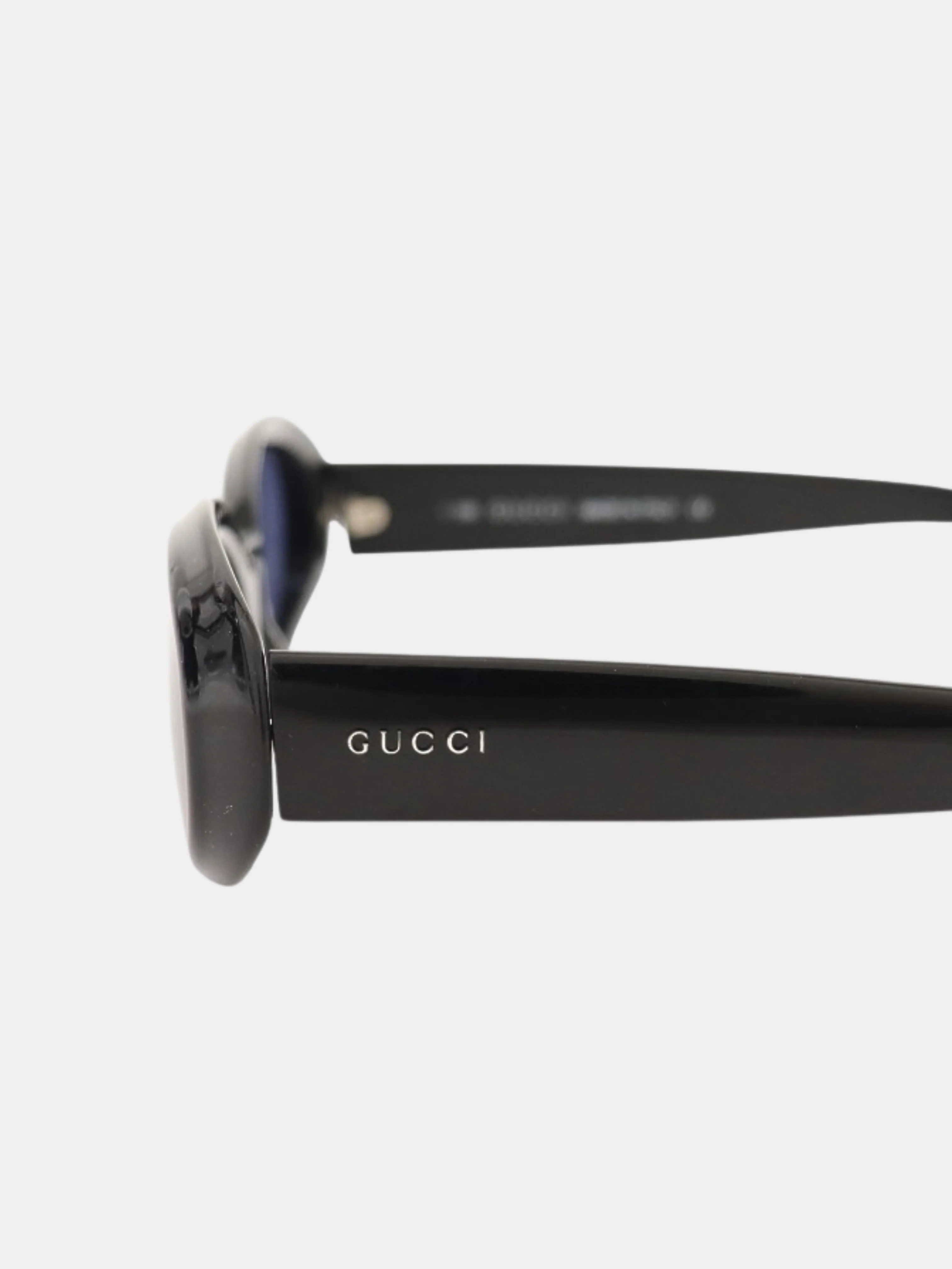 Gucci 1990s Black Green Plastic Oval Sunglasses - Image 4