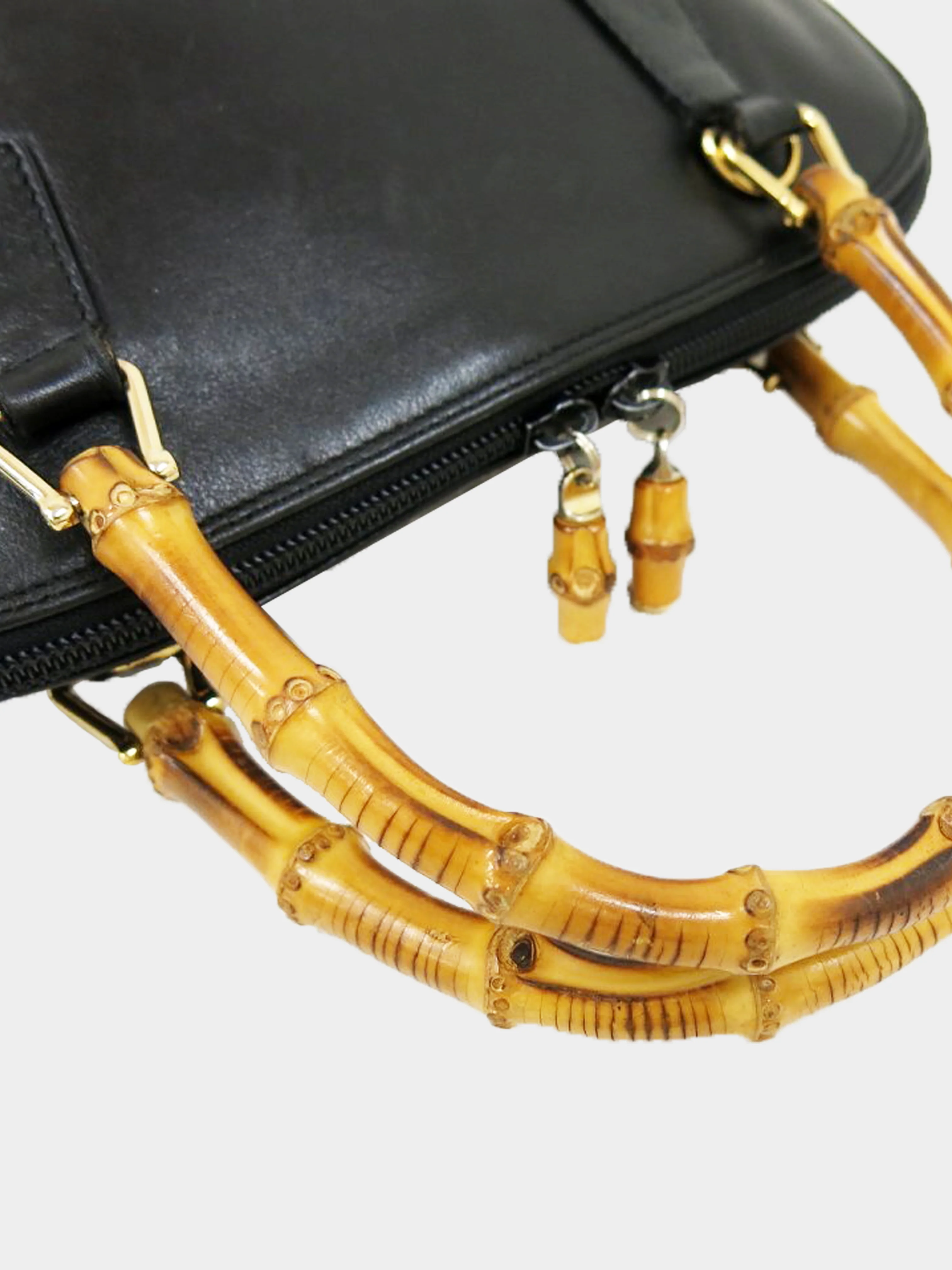 Gucci 1990s Black Leather Bamboo Top Handle Bag - Image 4