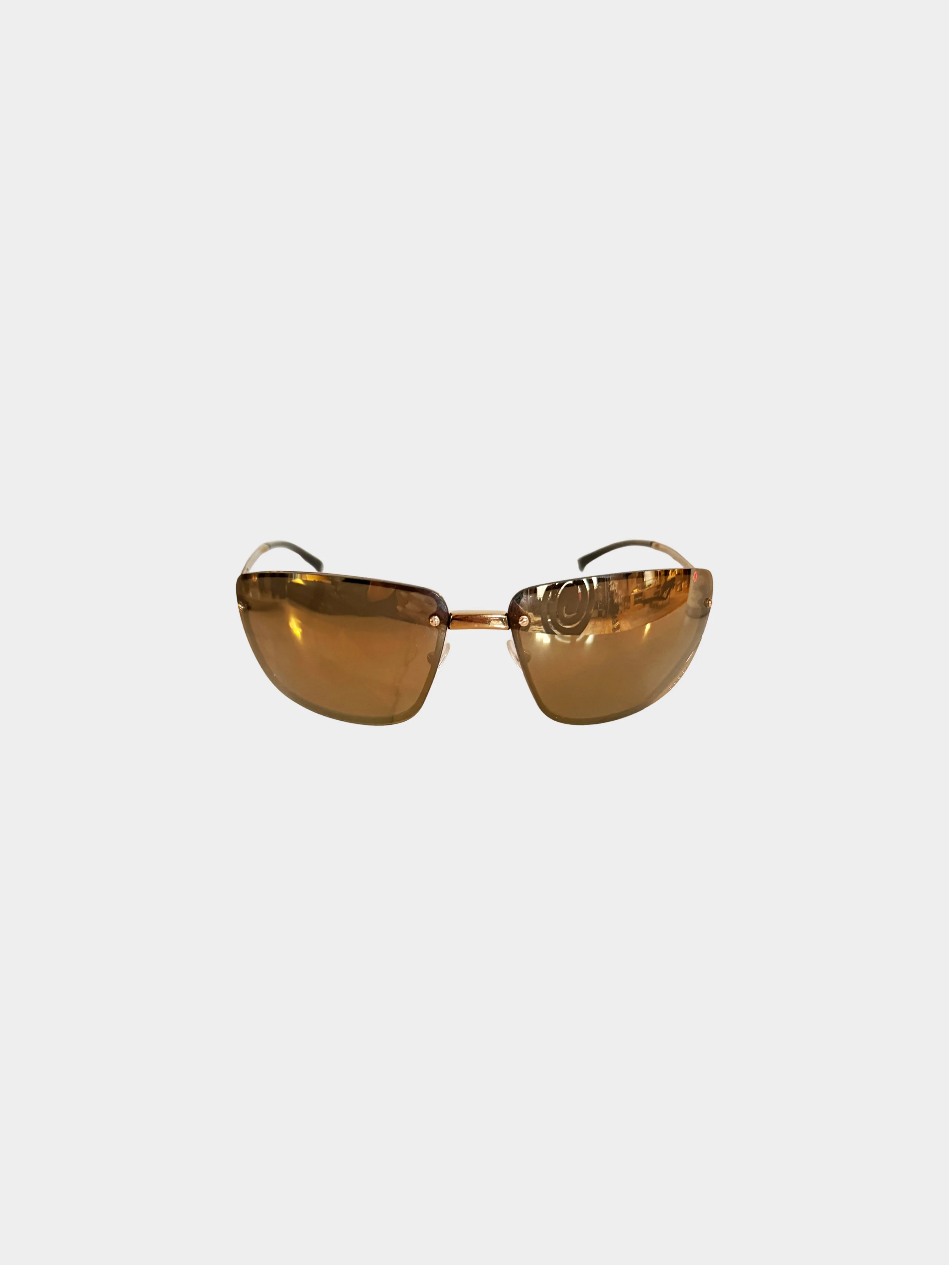 Gucci 2000s Brown and Gold Rimless GG1692/S Rectangular Sunglasses - Image 2