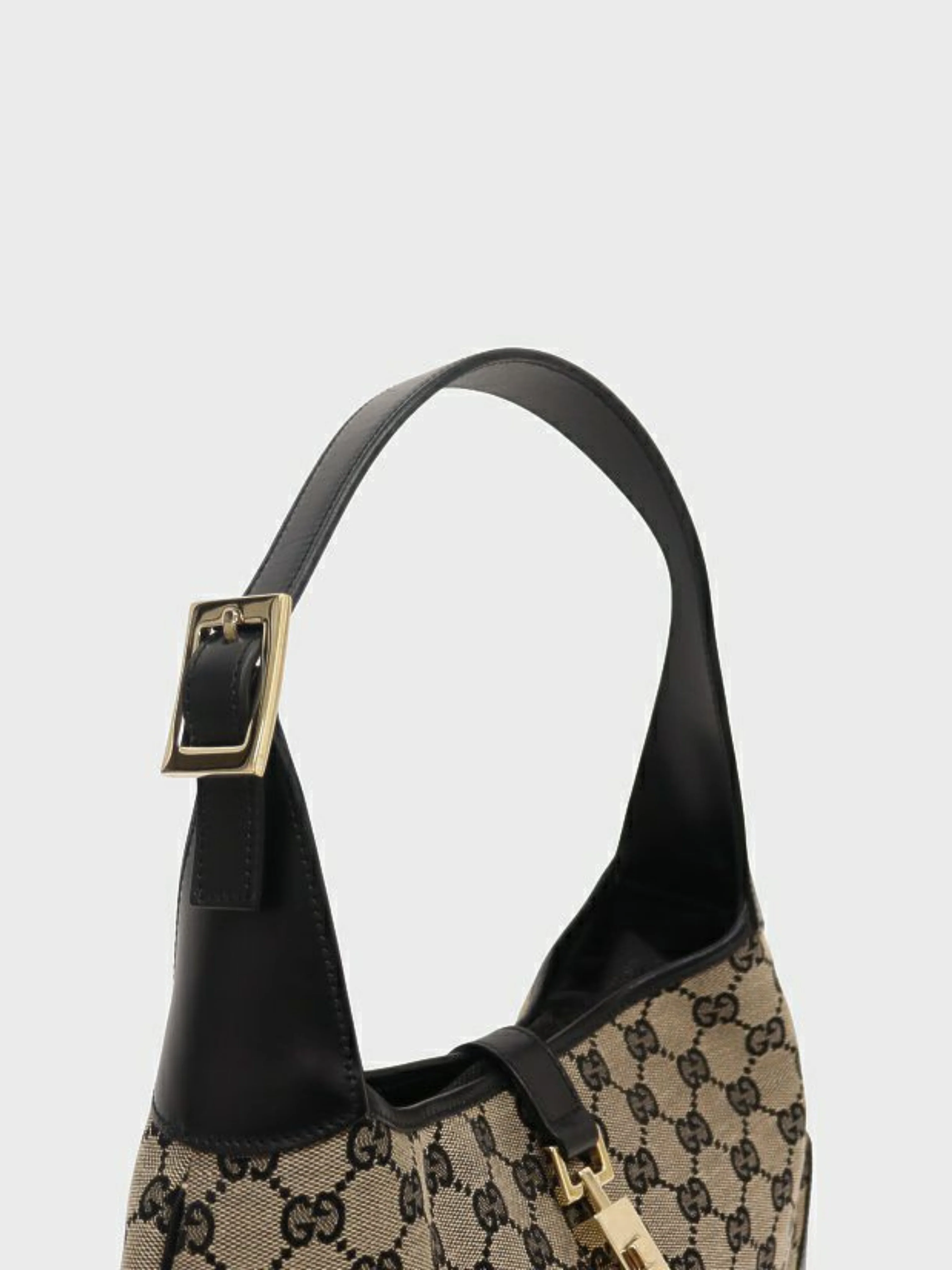 Gucci 2000s Beige Black Canvas Leather GG Jackie One-Shoulder Bag - Image 7
