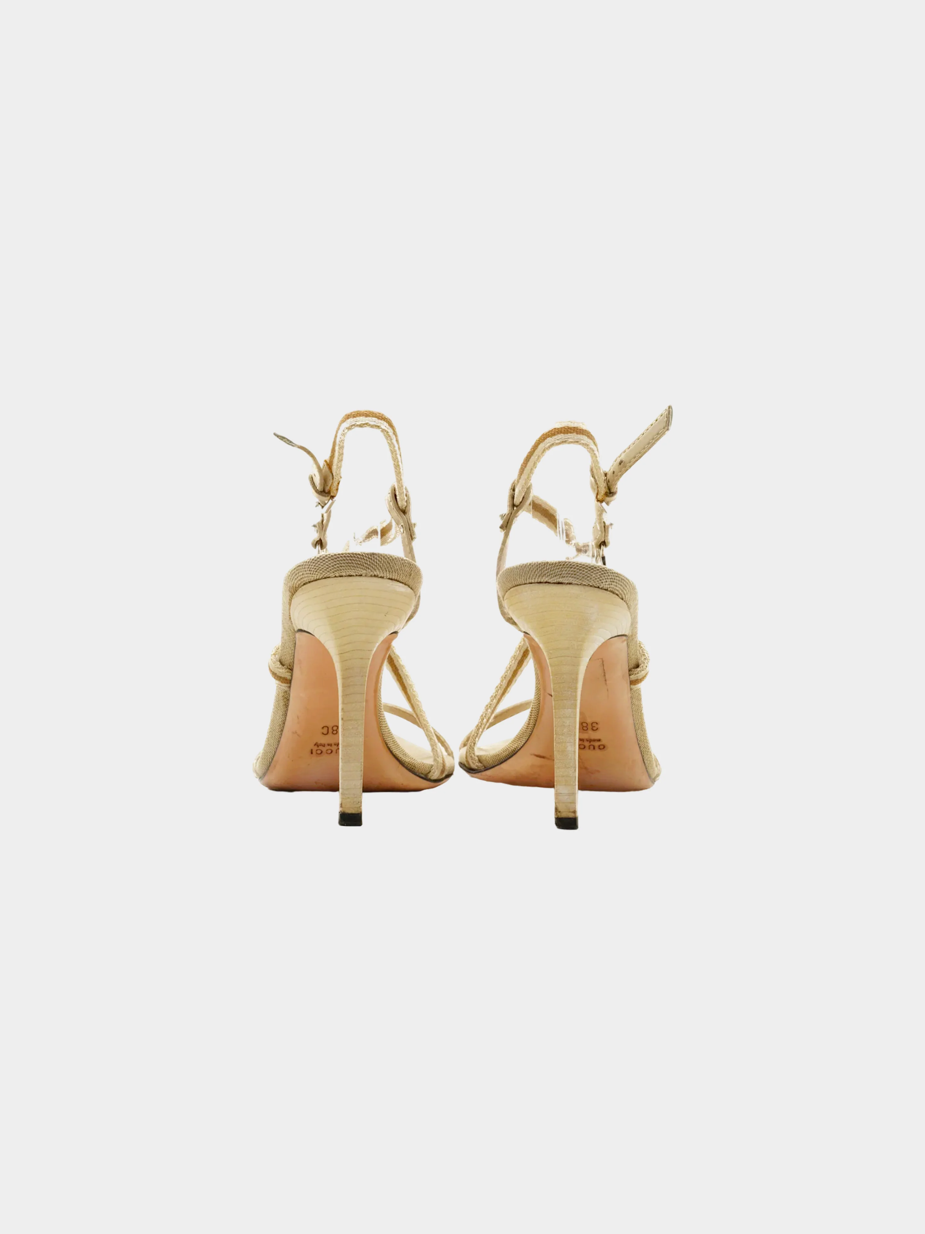 Gucci 2000s Beige Canvas Strappy Heeled Sandals - Image 2