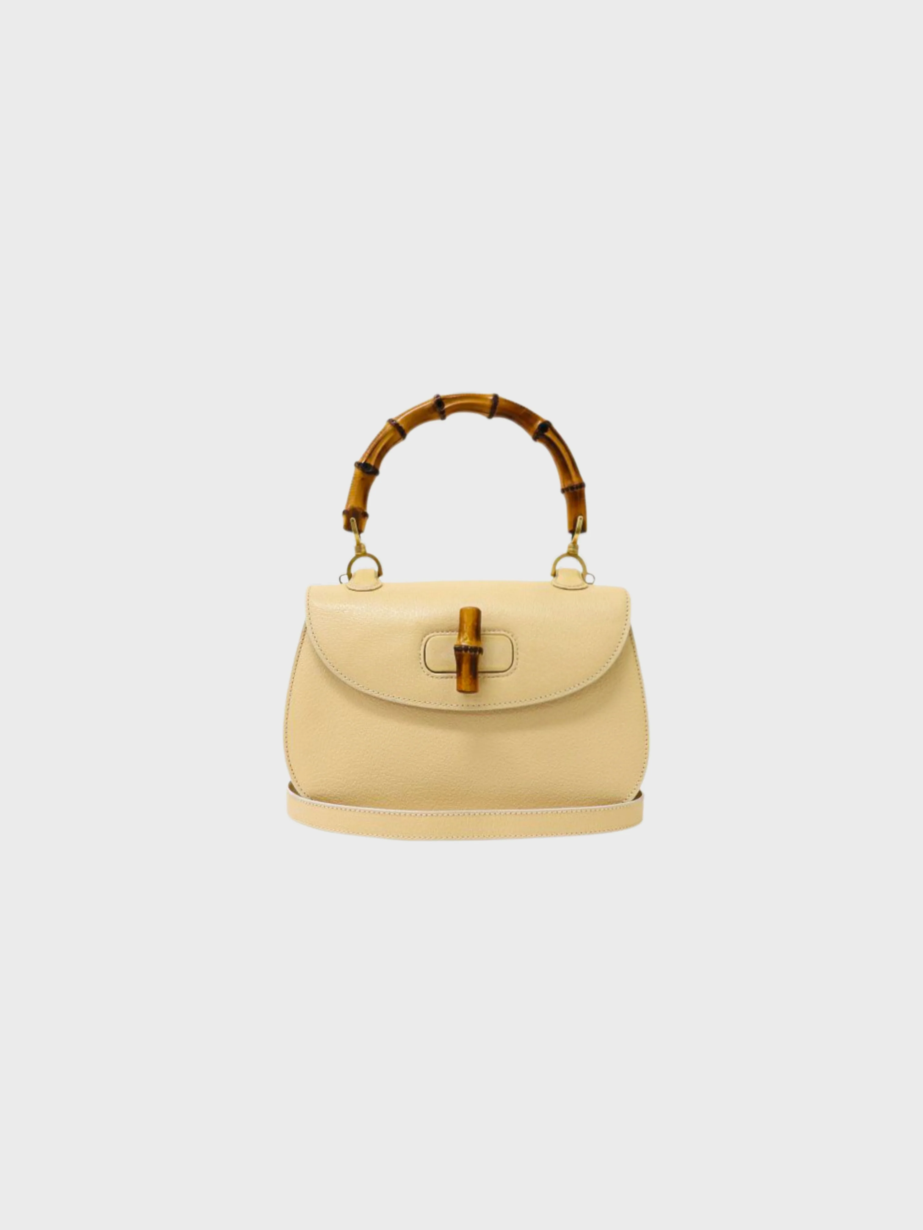 Gucci 2000s Beige Leather Bamboo Turn-Lock 2Way Bag