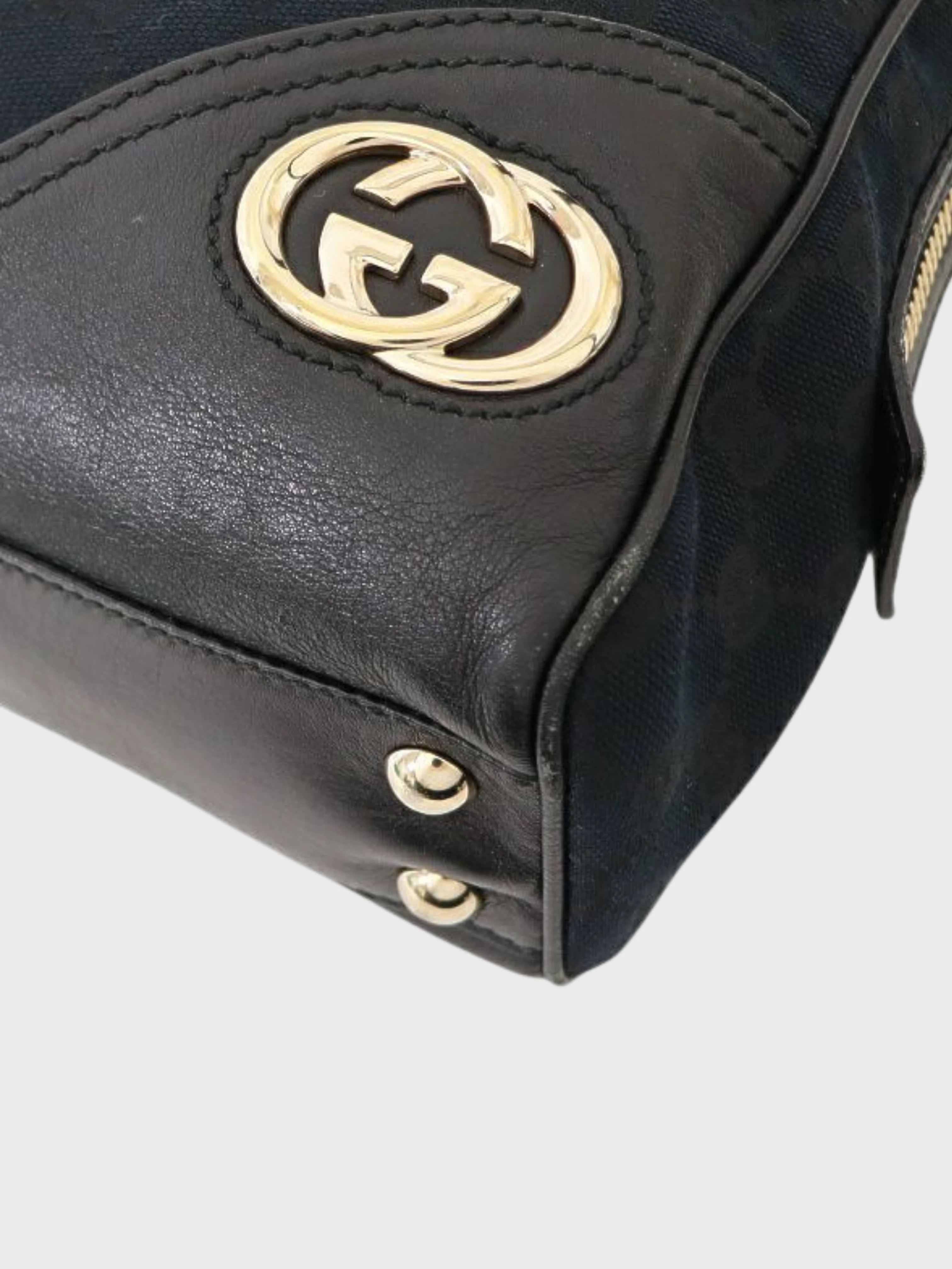 Gucci 2000s Black Canvas Leather GG Handbag - Image 5