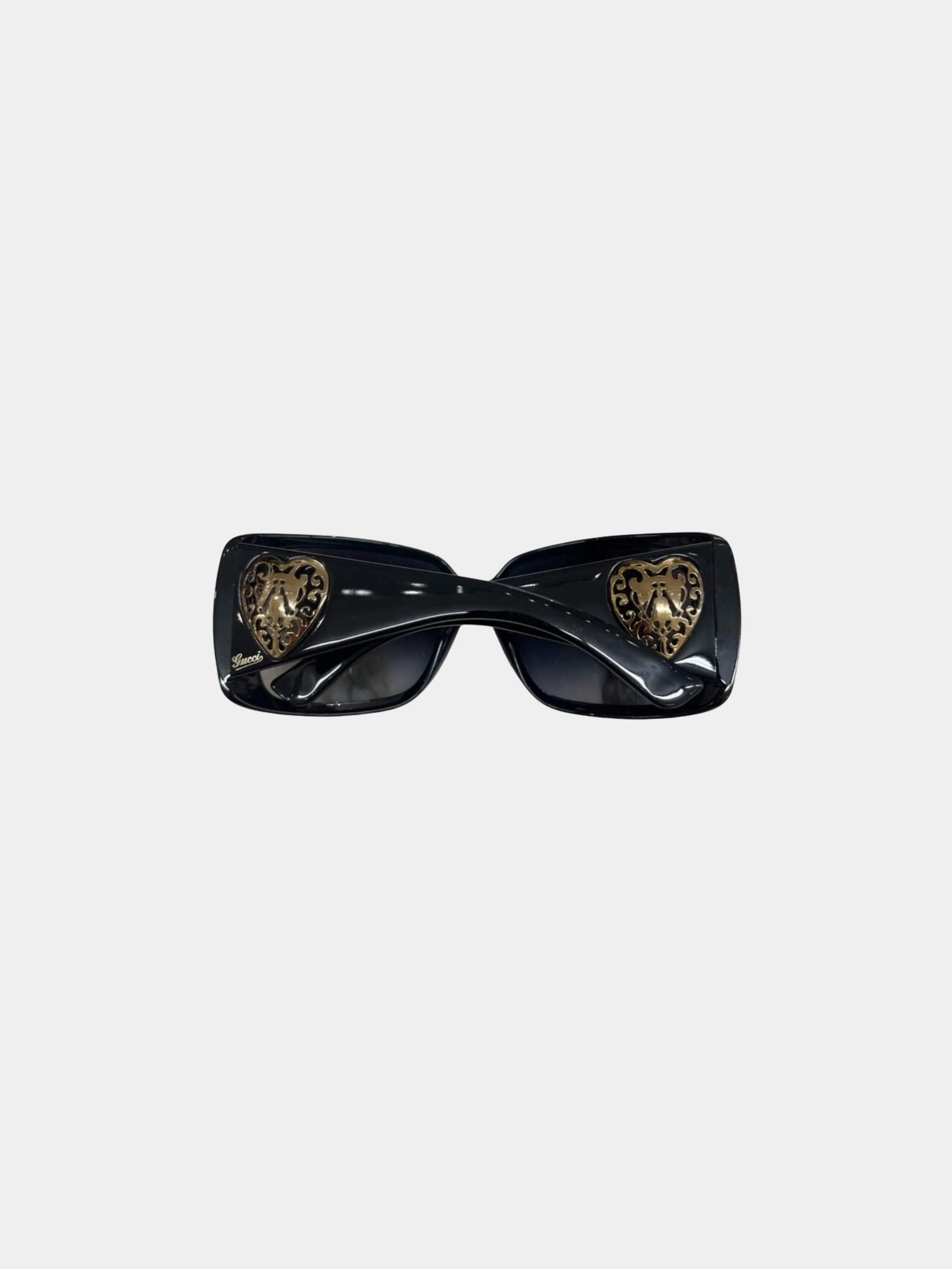 Gucci 2000s Black Frame Heart Crest Sunglasses - Image 2