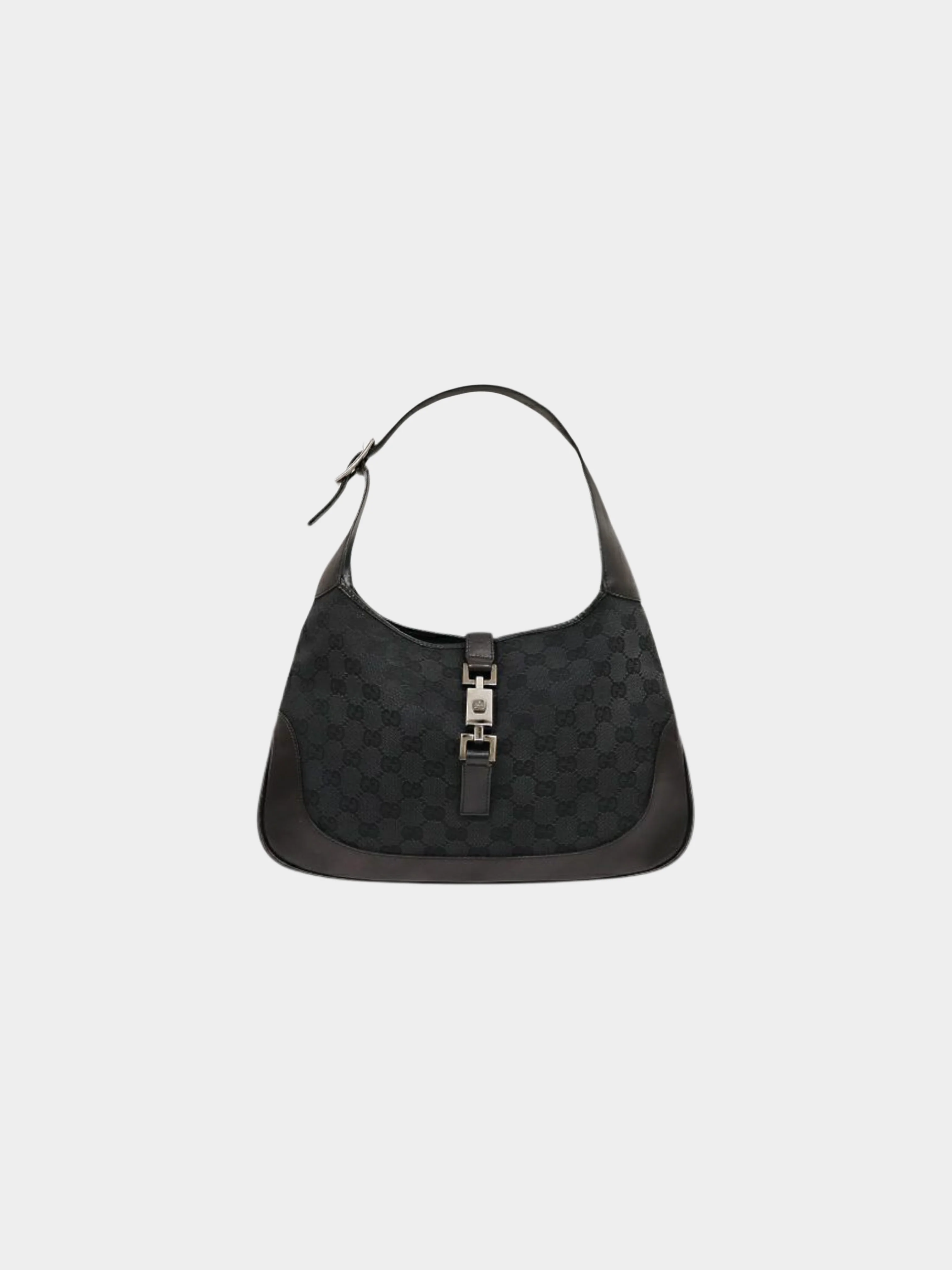 Gucci 2000s Black GG Canvas and Leather Jackie Shoulder Bag