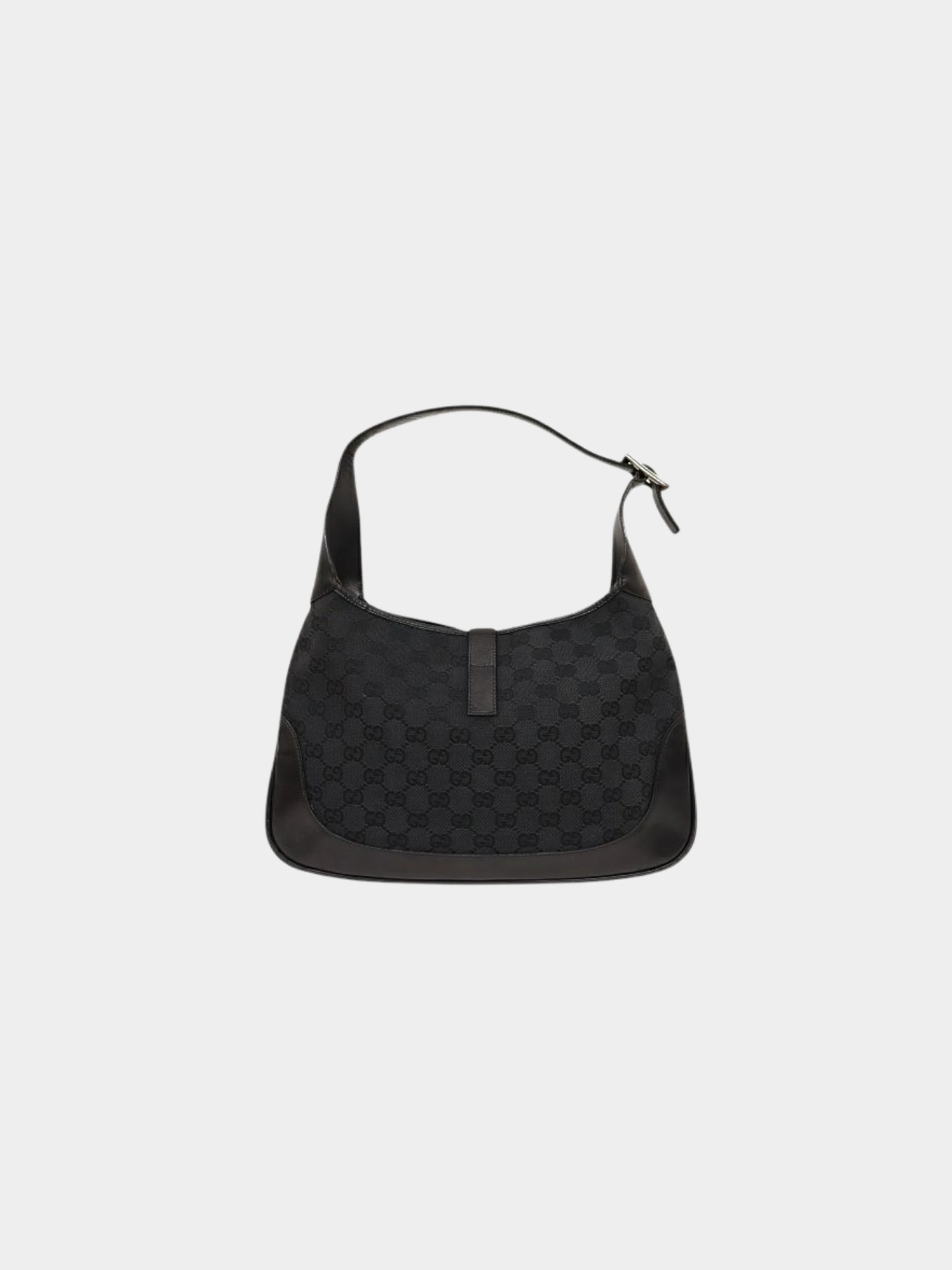 Gucci 2000s Black GG Canvas and Leather Jackie Shoulder Bag - Image 2