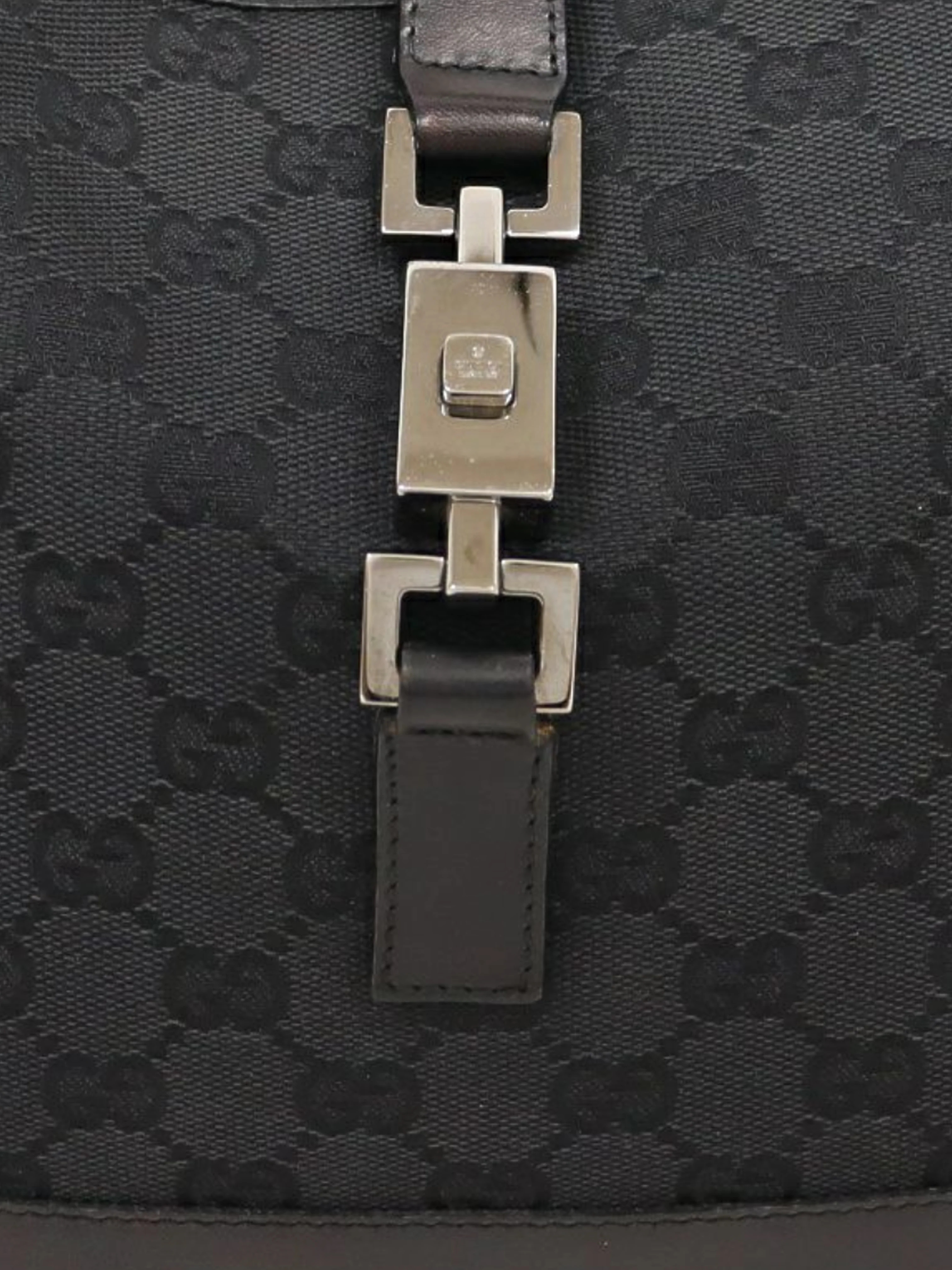 Gucci 2000s Black GG Canvas and Leather Jackie Shoulder Bag - Image 6