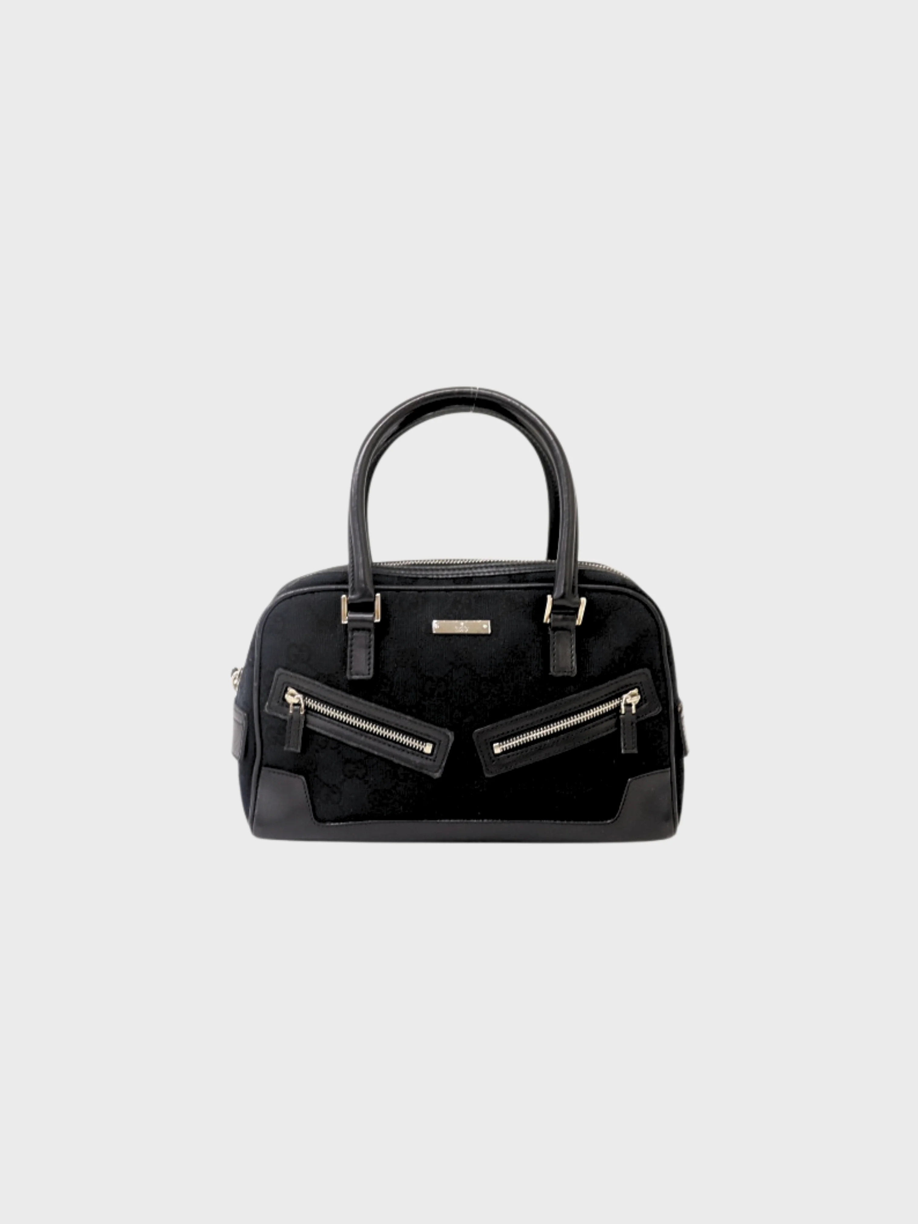 Gucci 2000s Black GG Canvas Leather Front Zip Handbag