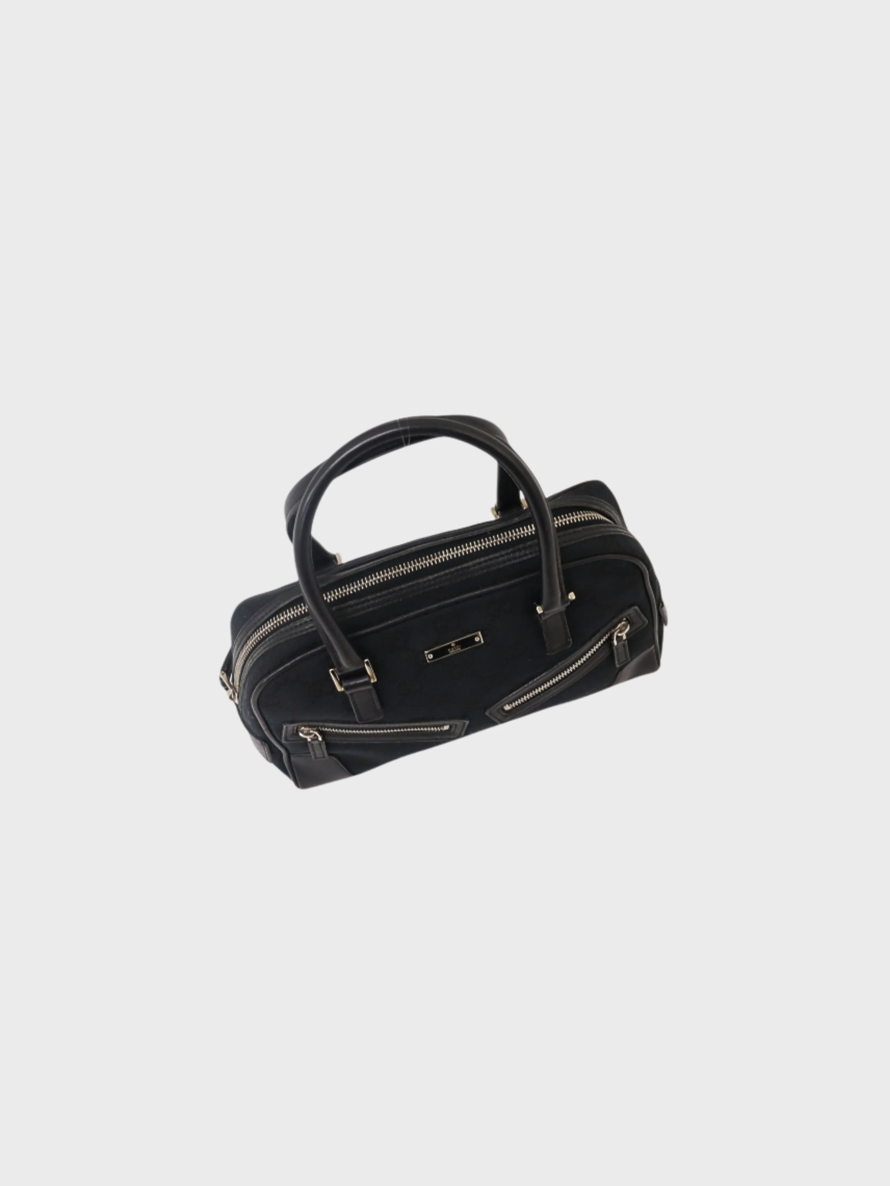 Gucci 2000s Black GG Canvas Leather Front Zip Handbag - Image 6