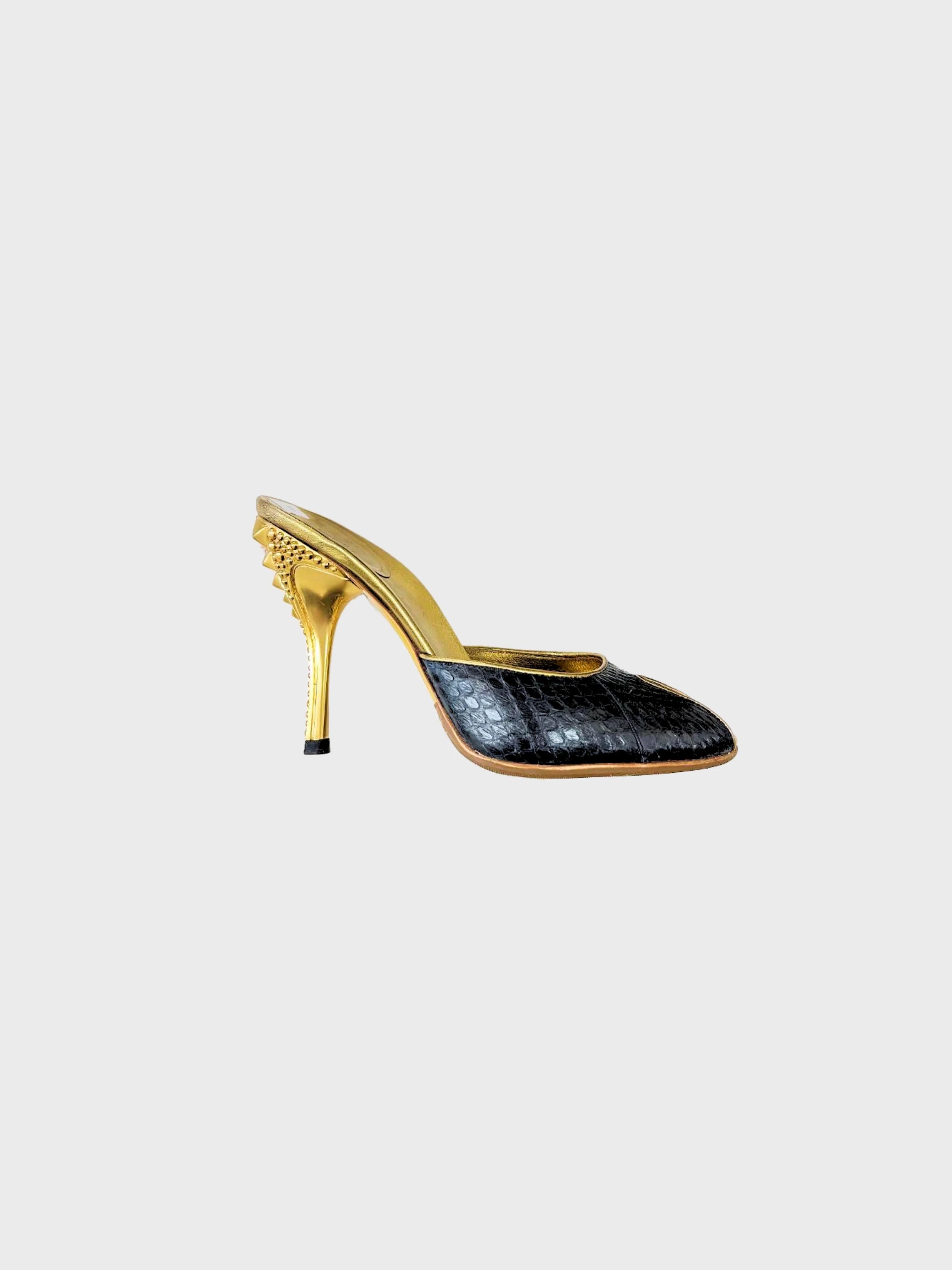 Gucci SS 2004 Black Gold Python Leather Mules