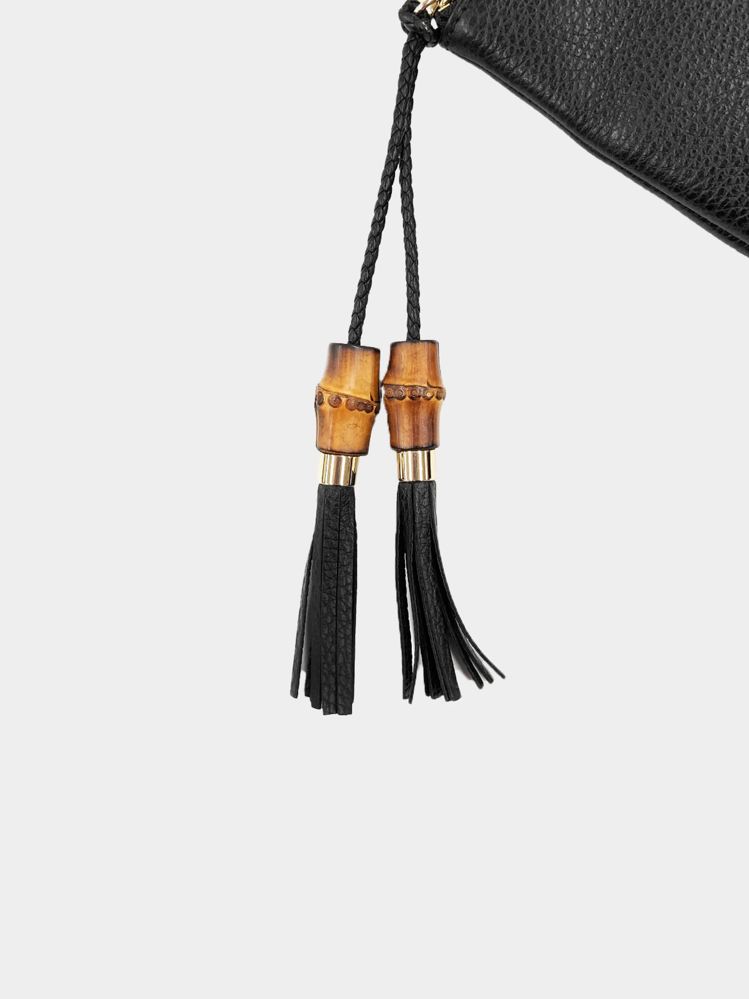 Gucci 2000s Black Leather Bamboo Tassel Clutch - Image 3