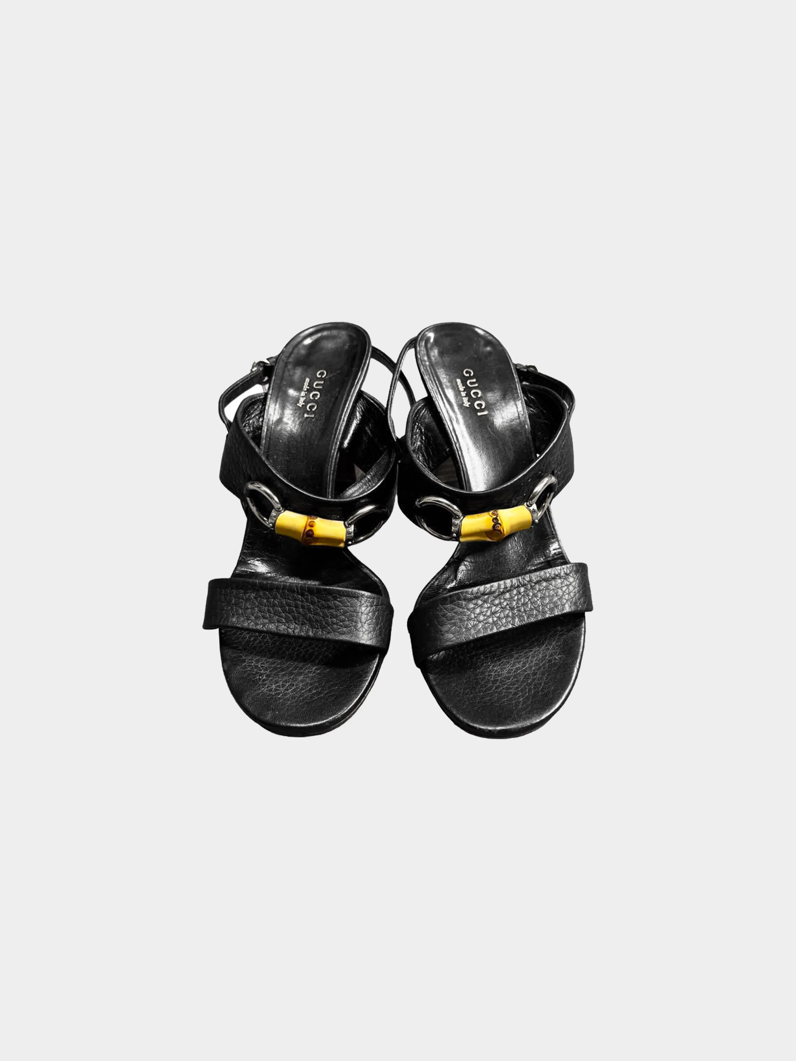 Gucci 2000s Black Leather Horsebit and Bamboo Motif Heels - Image 2