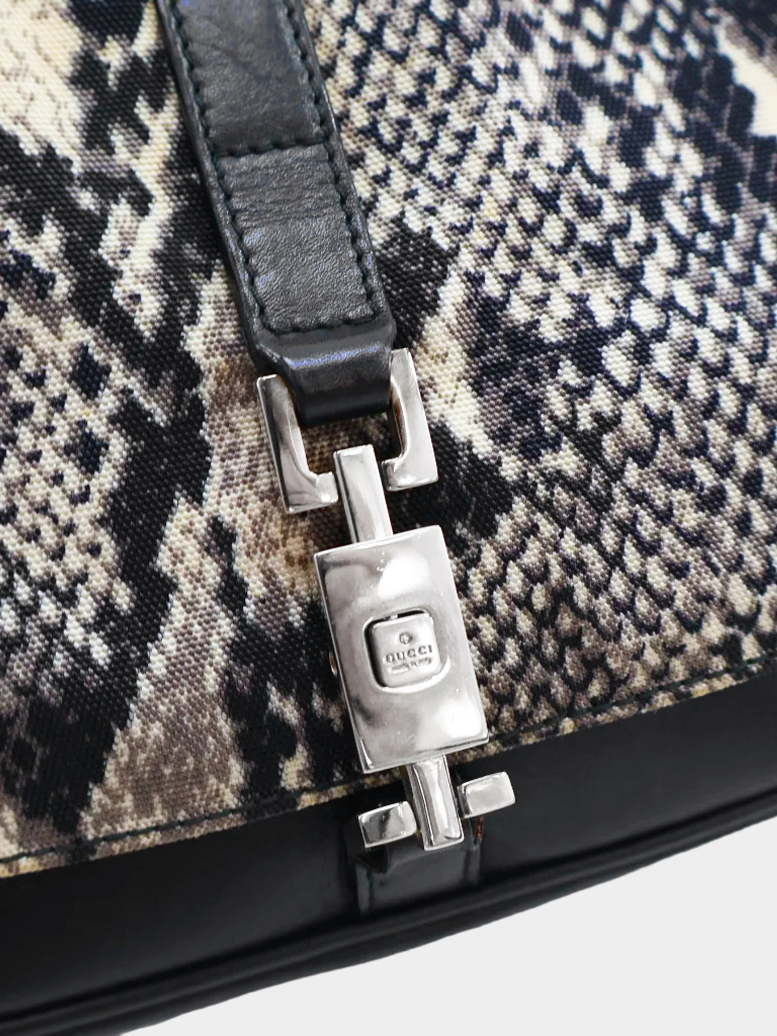 Gucci 2000s Black Python Print Canvas Jackie Hobo Bag - Image 3