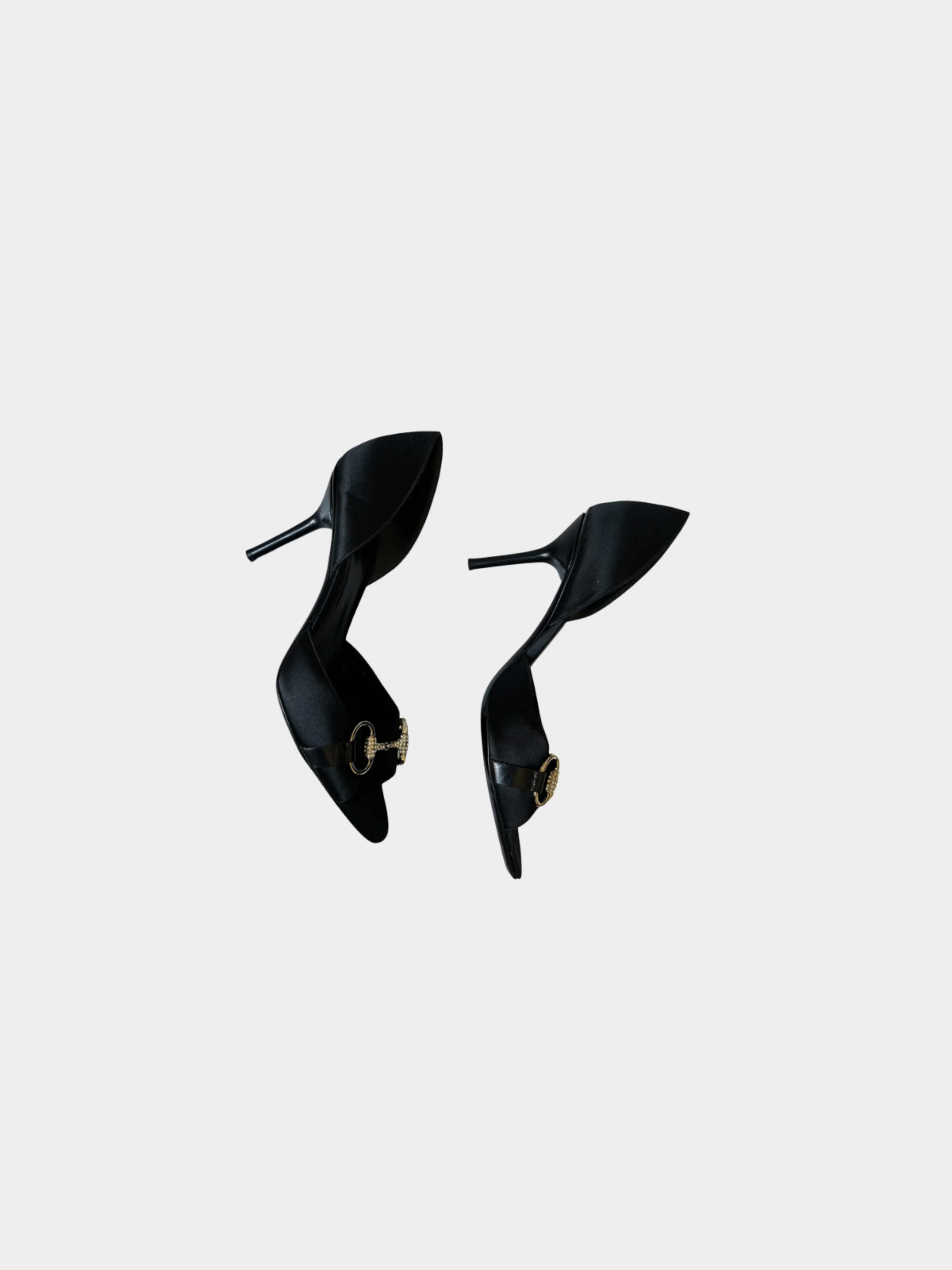 Gucci 2000s Black Satin Silver Crystal Buckle D’Orsay Heels - Image 3