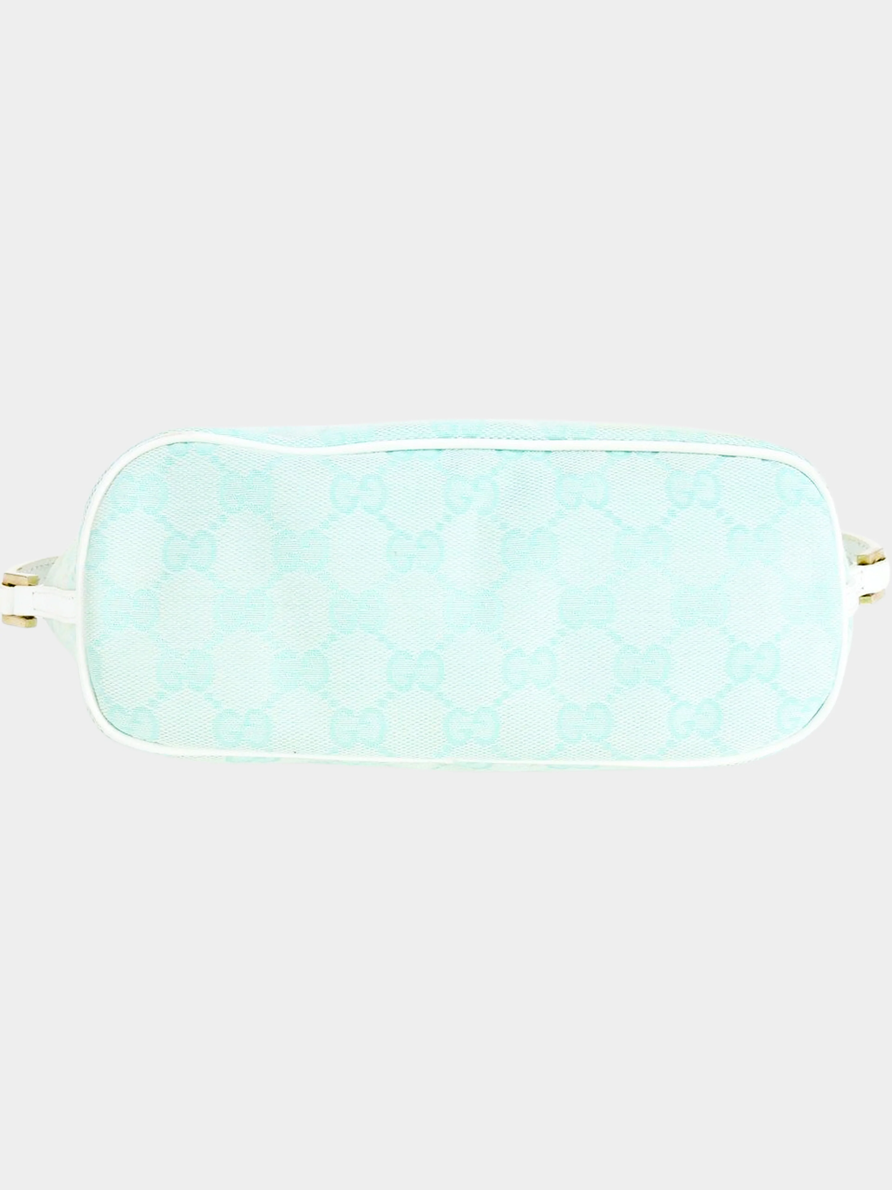 Gucci 2000s Blue and White GG Canvas and Leather Pouch - Image 3