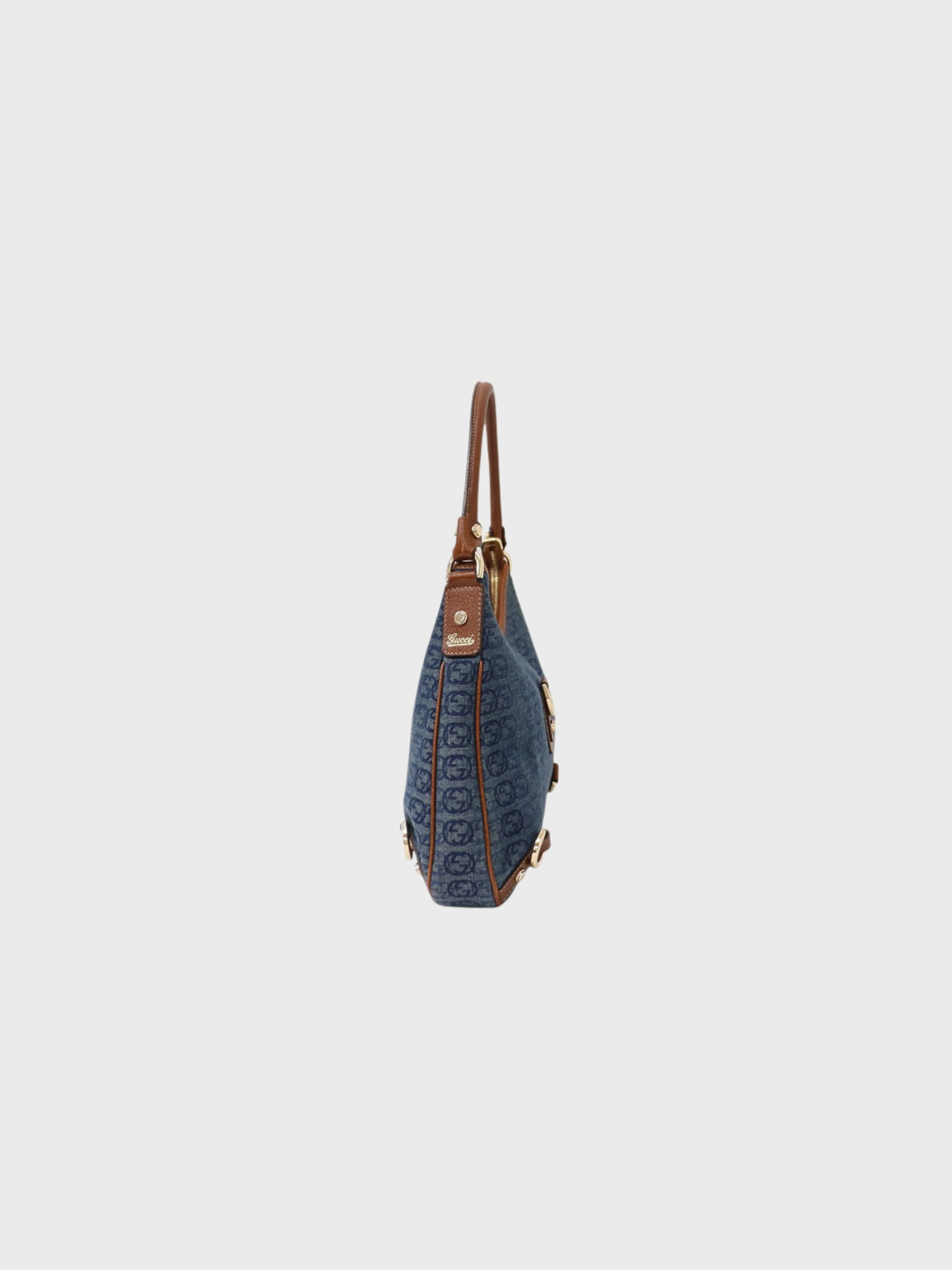 Gucci 2000s Blue Brown Denim Leather Interlocking Abbey One-Shoulder Bag - Image 3