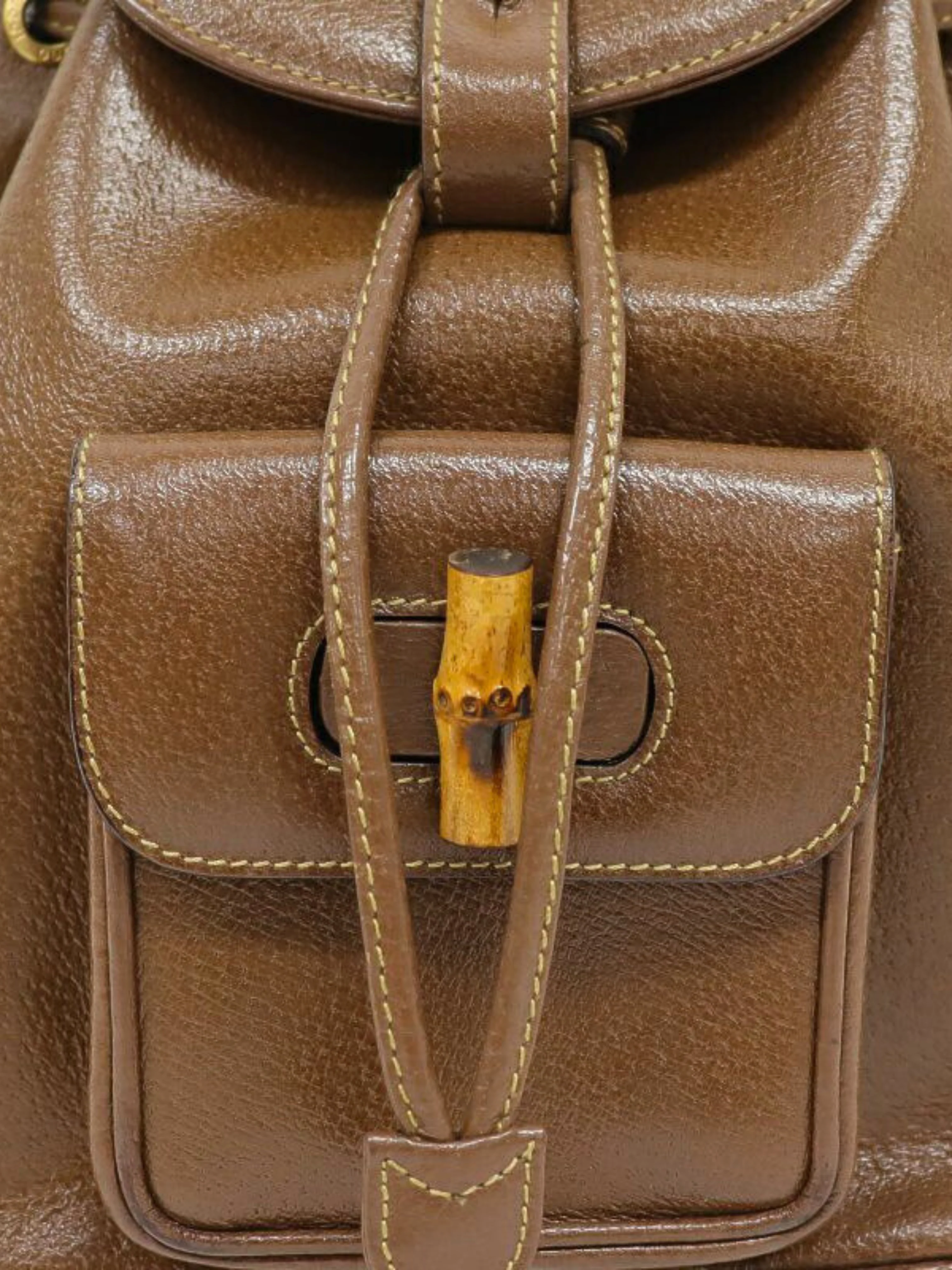 Gucci 2000s Brown Bamboo Leather Backpack - Image 7