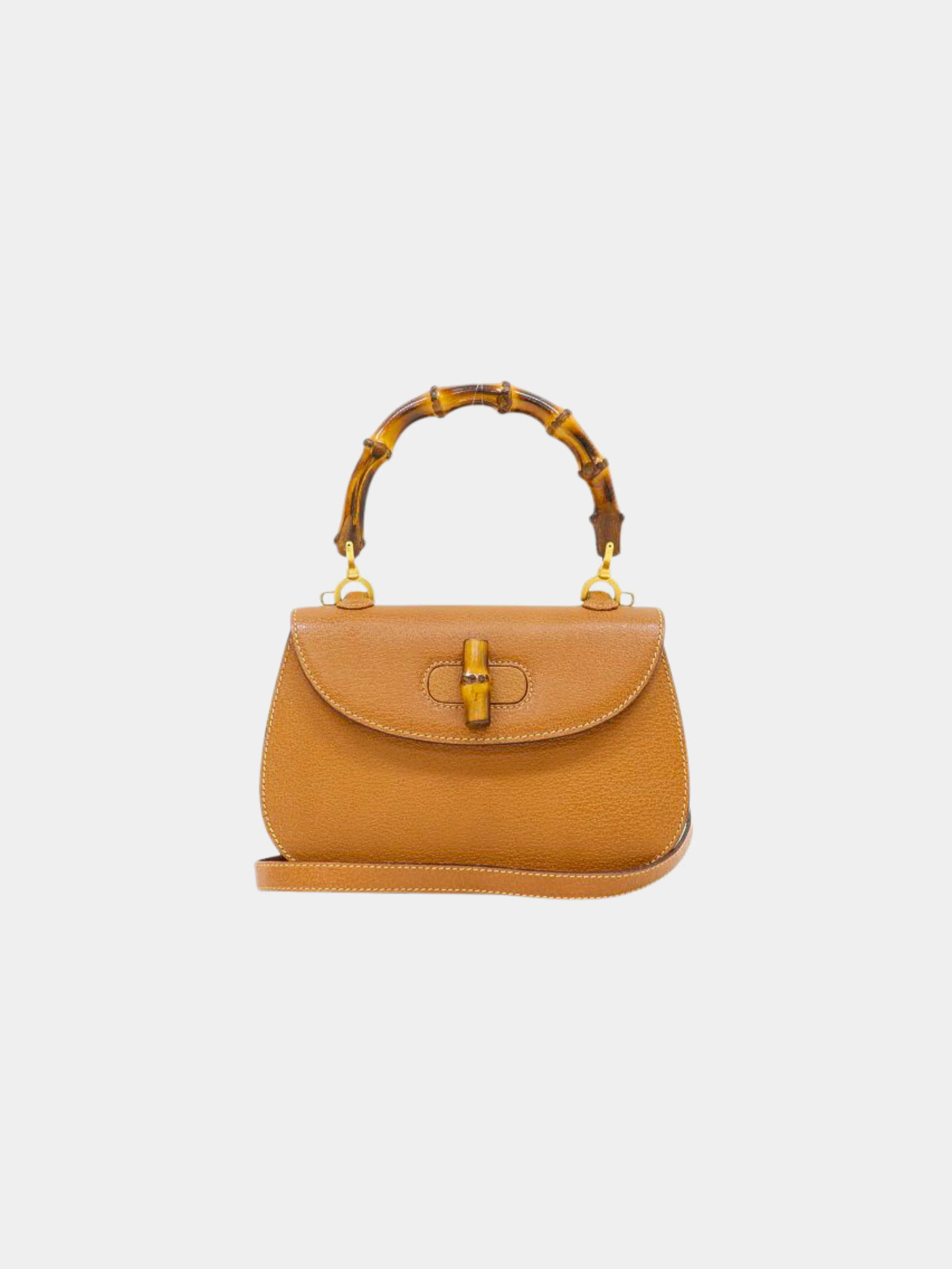 Gucci 2000s Brown Leather Bamboo Turn-Lock 2-Way Bag
