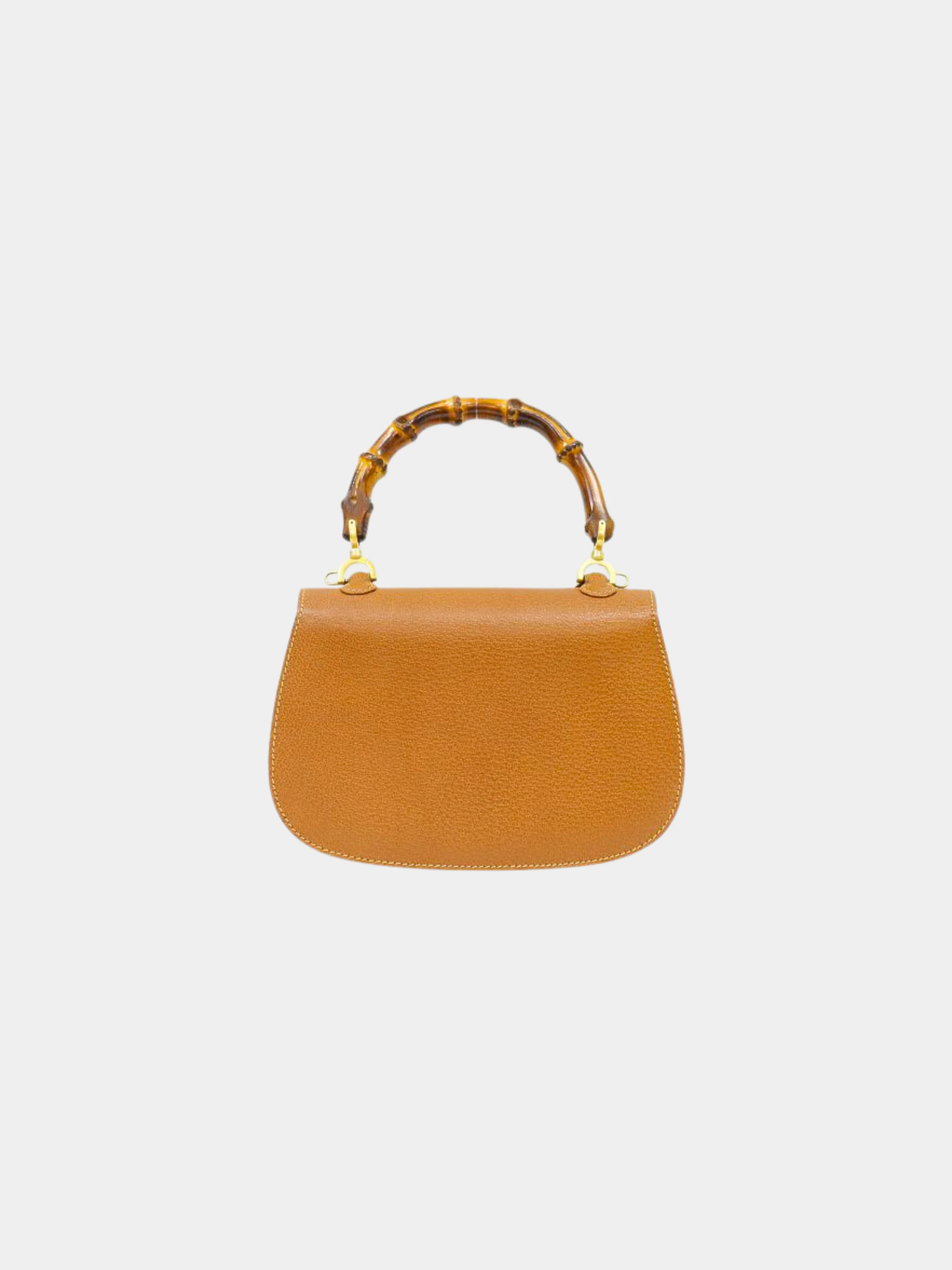 Gucci 2000s Brown Leather Bamboo Turn-Lock 2-Way Bag - Image 2