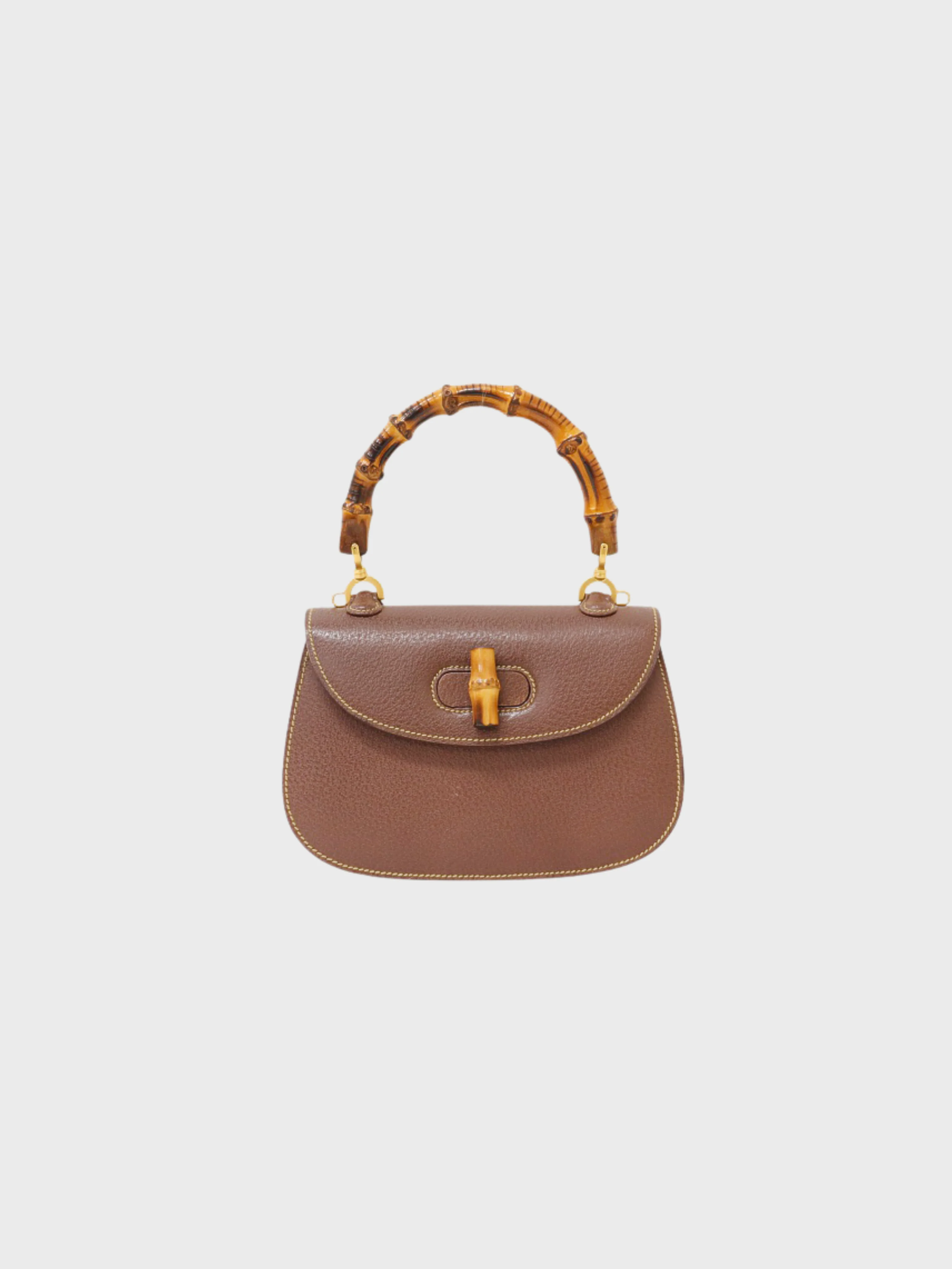 Gucci 2000s Brown Leather Bamboo Turn Lock Handbag