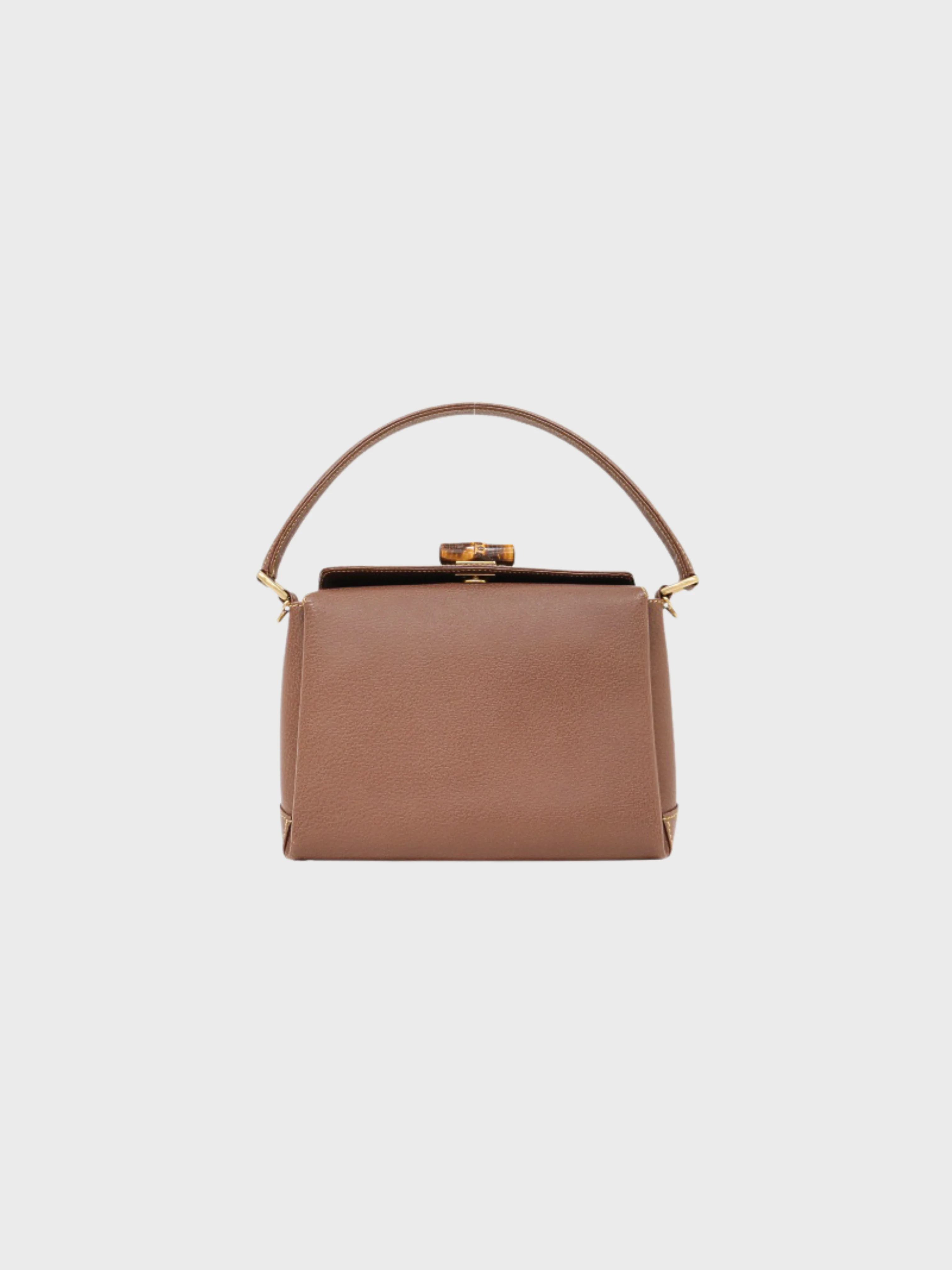 Gucci 1990s Brown Leather Bamboo Turn Lock Handbag