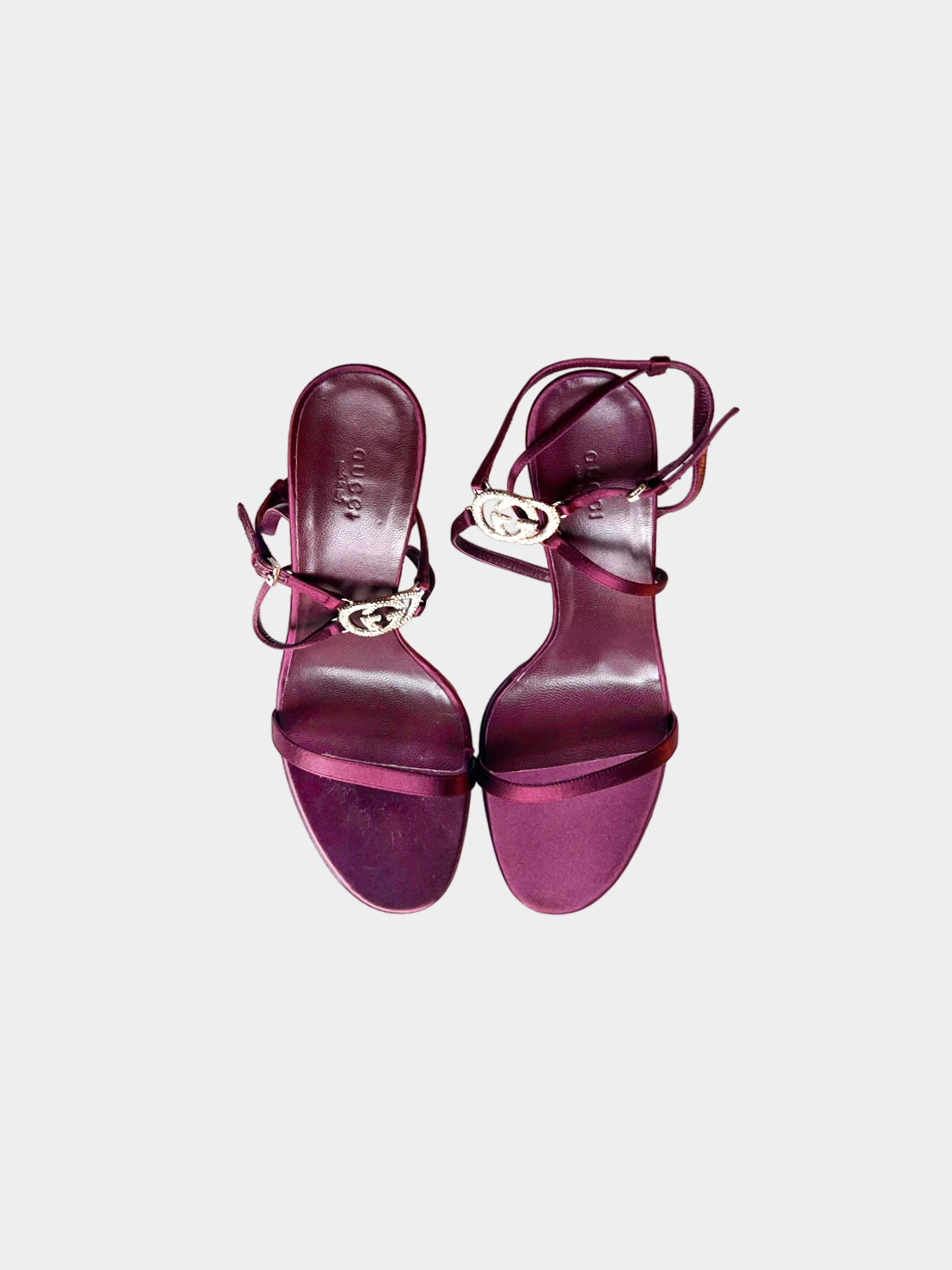 Gucci 2000s Burgundy GG Rhinestone Strappy Heels - Image 2