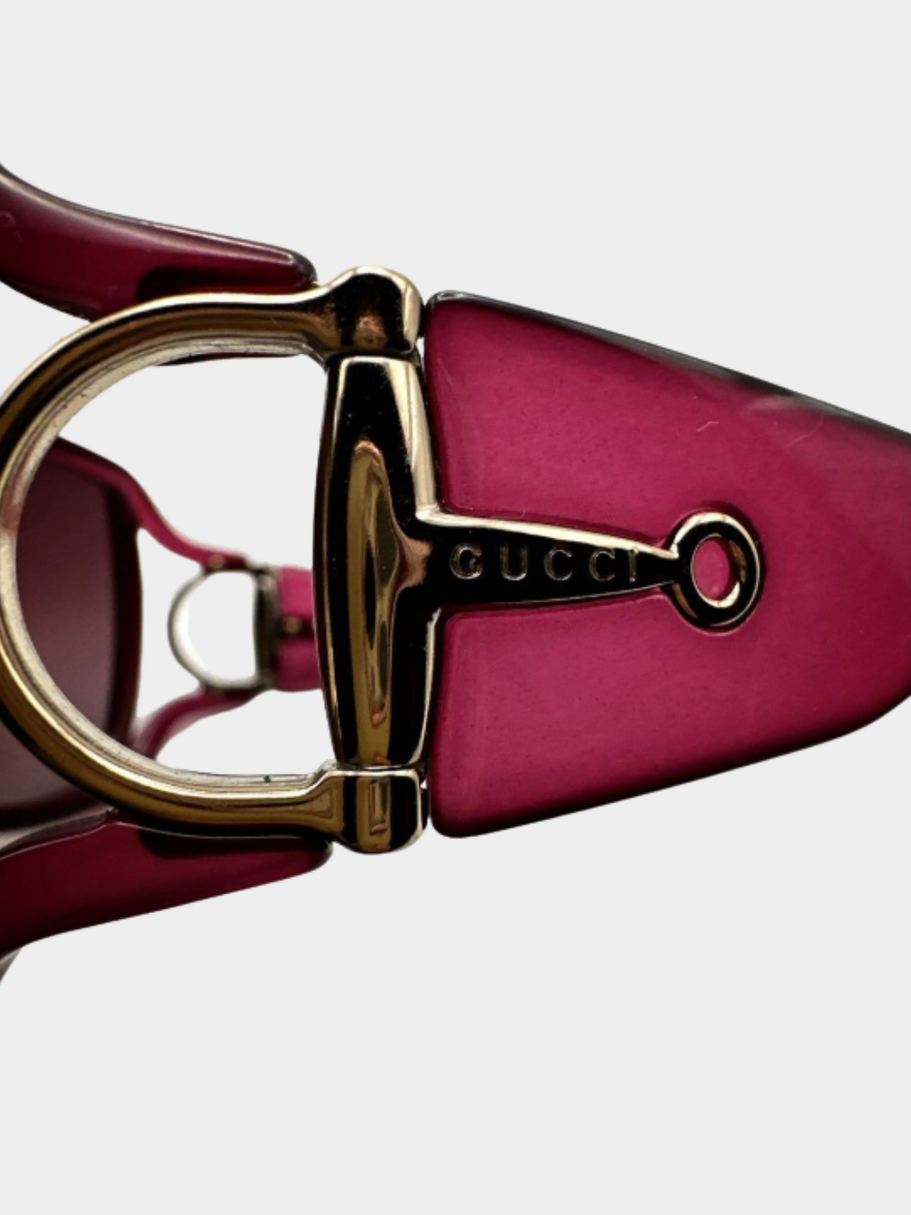 Gucci 2000s Fuchsia Horsebit Logo Oversized Wrap Sunglasses - Image 2