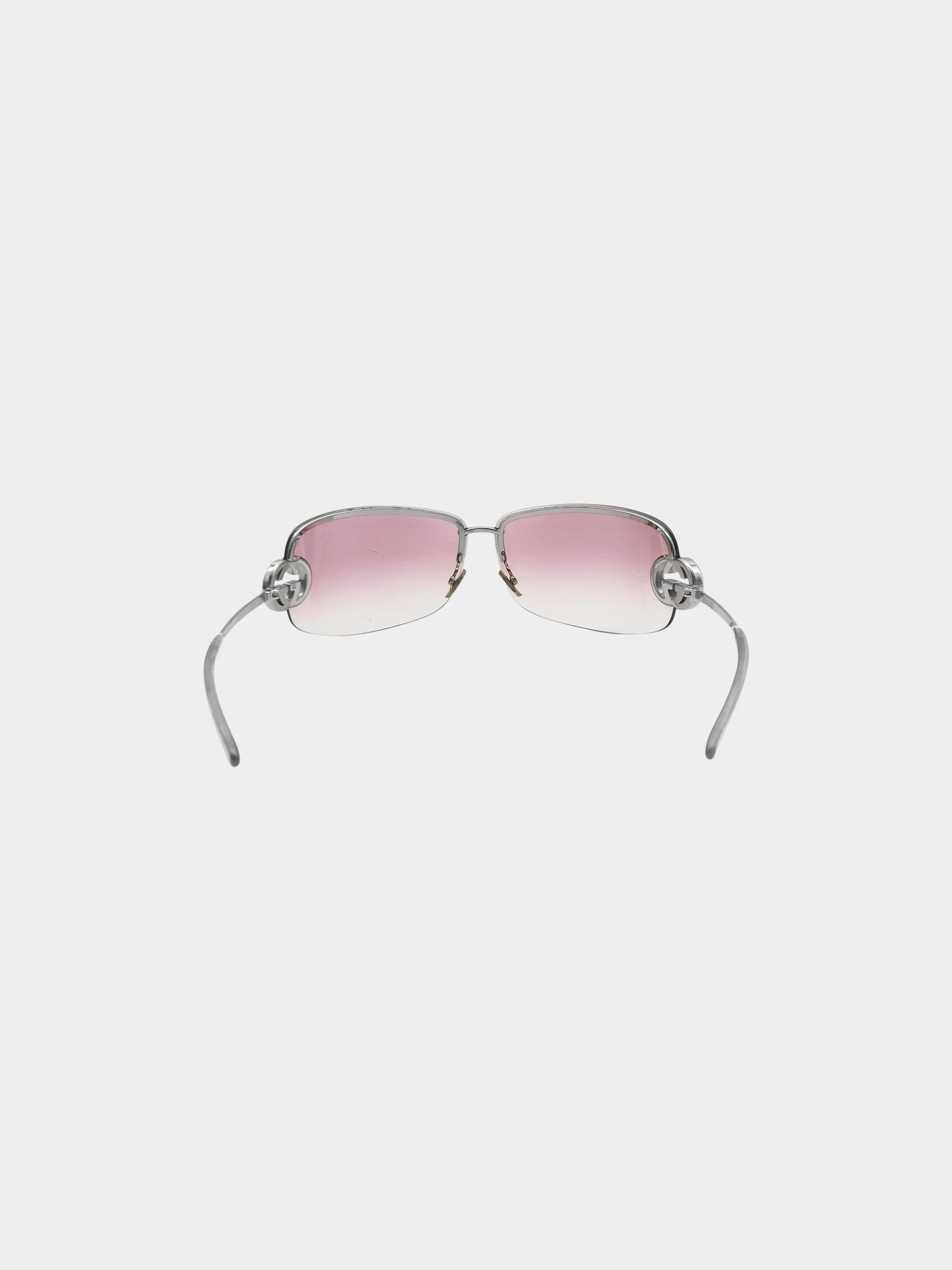 Gucci 2000s Gradient Pink GG Rimless Wrap Aviator Sunglasses - Image 3