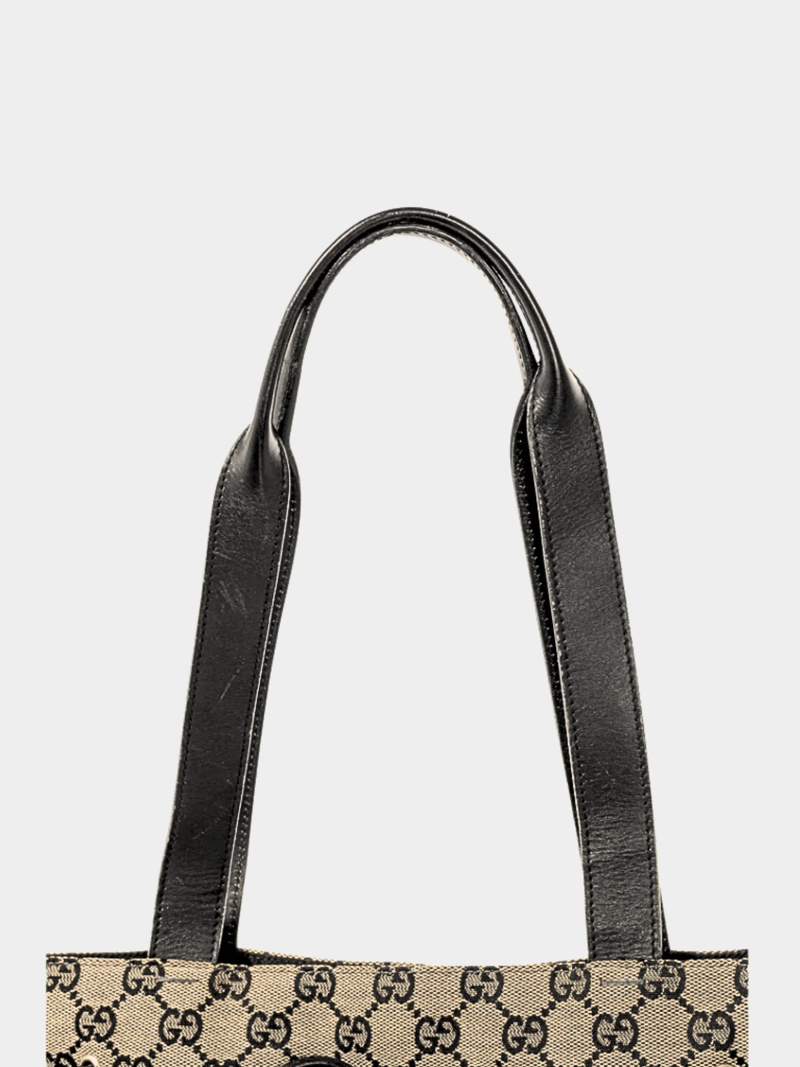 Gucci 2000s Khaki GG Canvas Black-Leather Drawstring Tote - Image 5