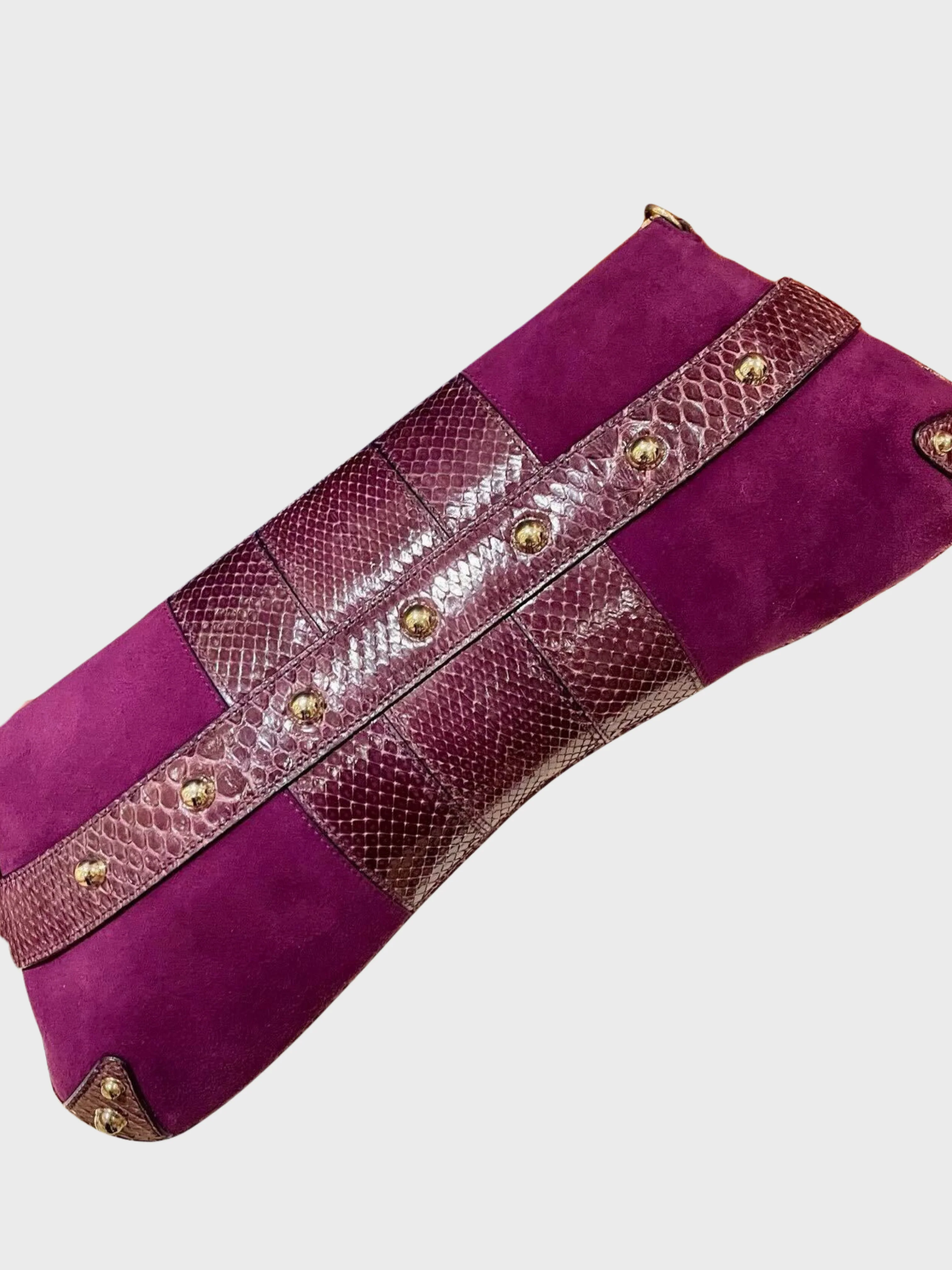 Gucci 2000s Purple Suede Python Horsebit Clutch Bag - Image 2