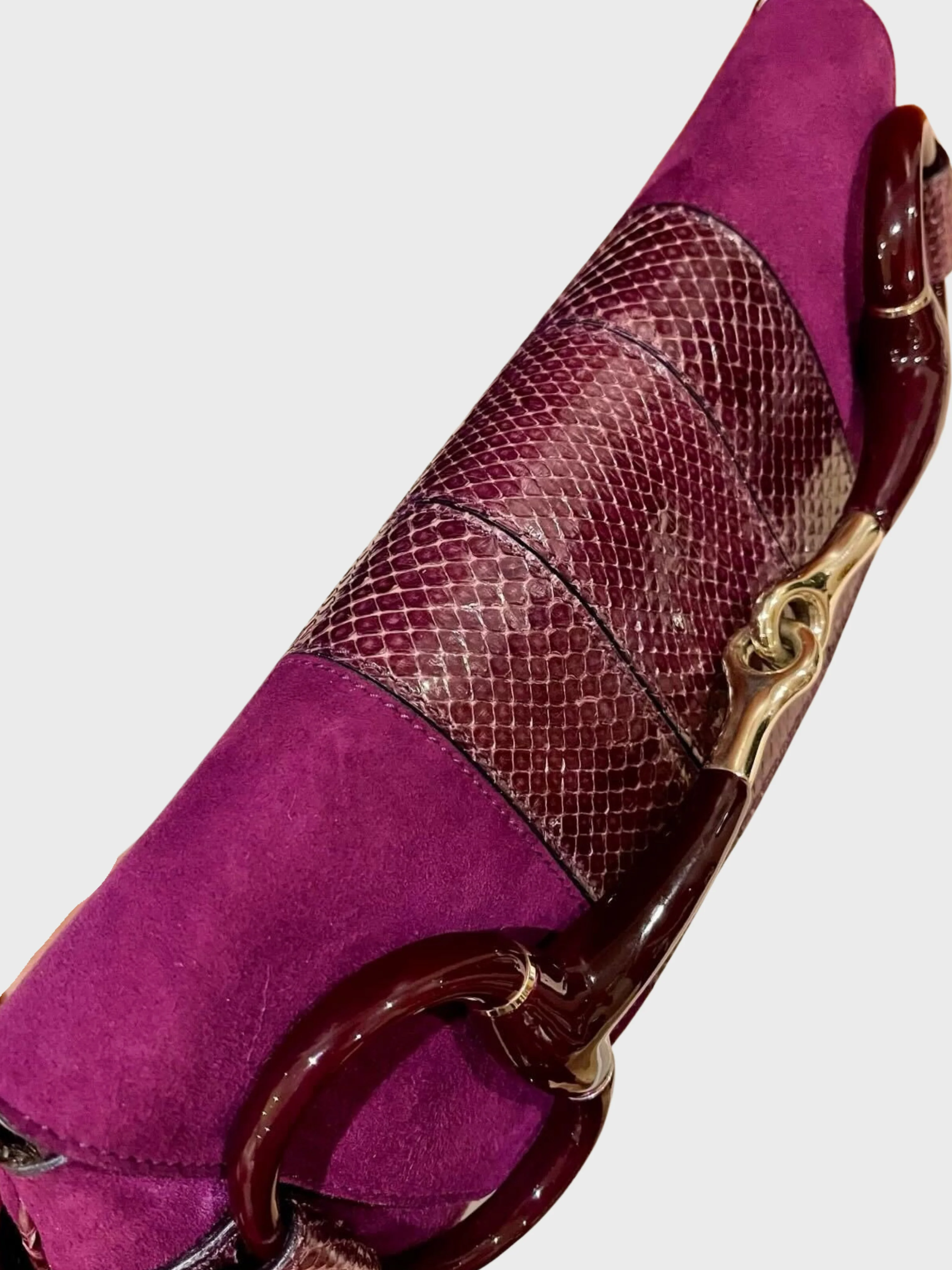 Gucci 2000s Purple Suede Python Horsebit Clutch Bag - Image 3
