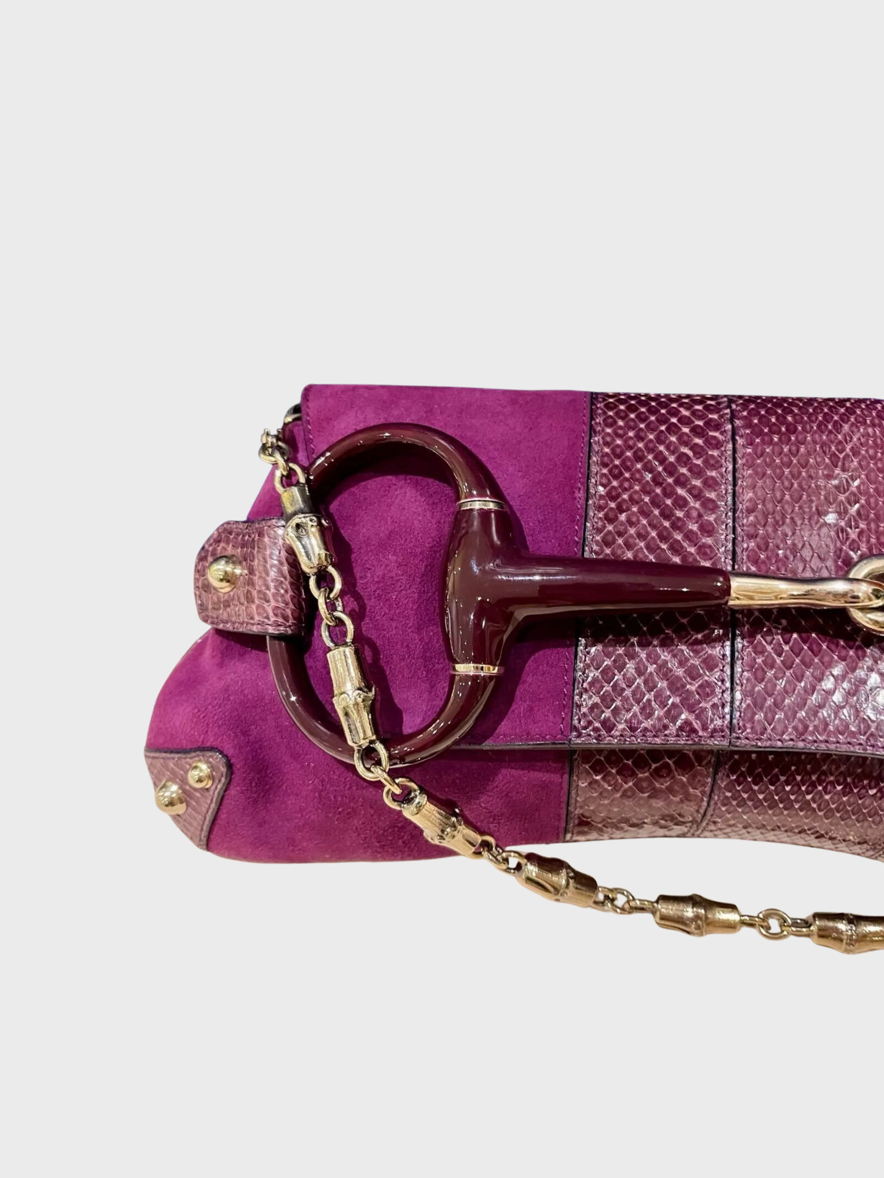 Gucci 2000s Purple Suede Python Horsebit Clutch Bag - Image 4