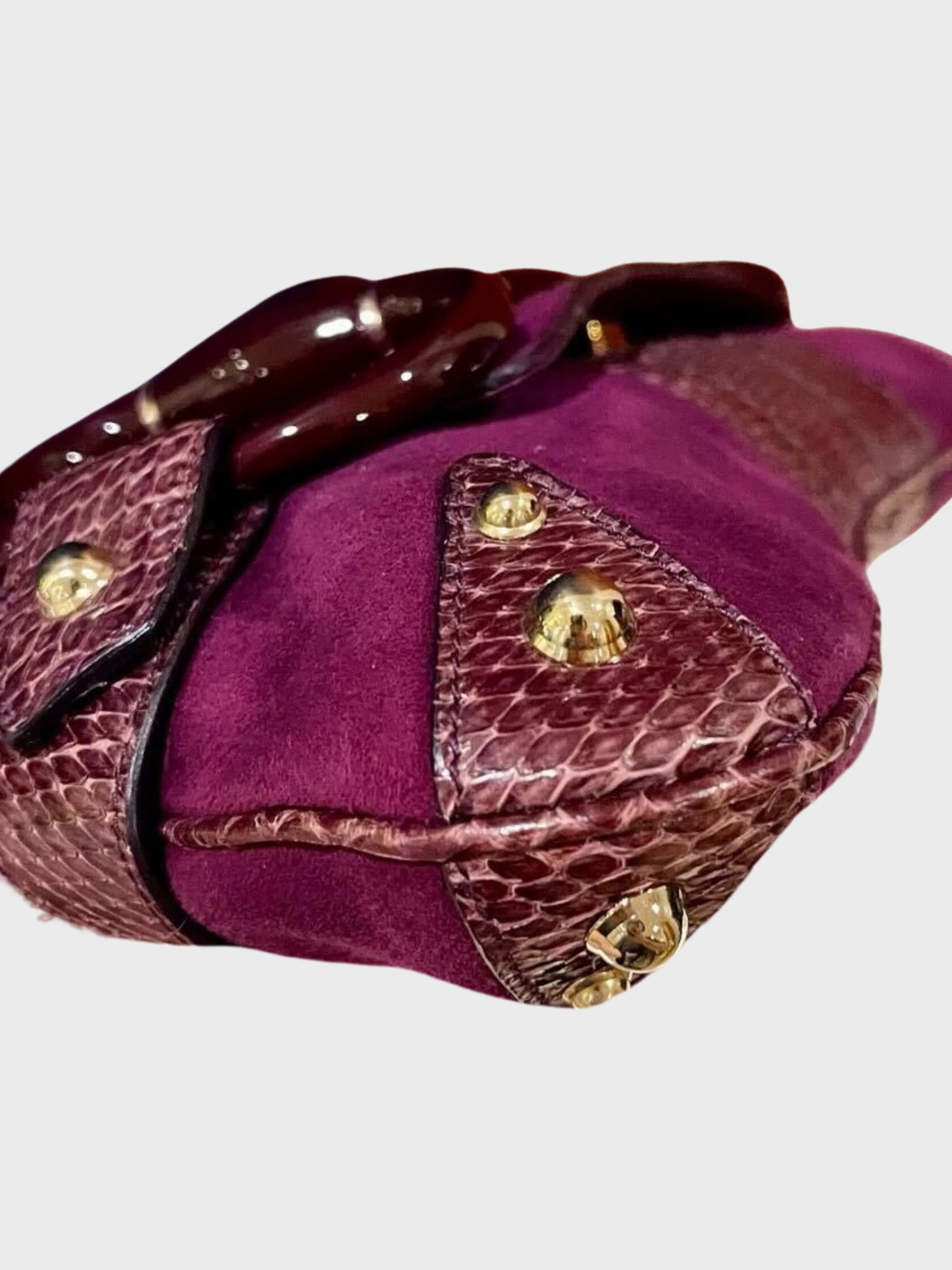 Gucci 2000s Purple Suede Python Horsebit Clutch Bag - Image 5
