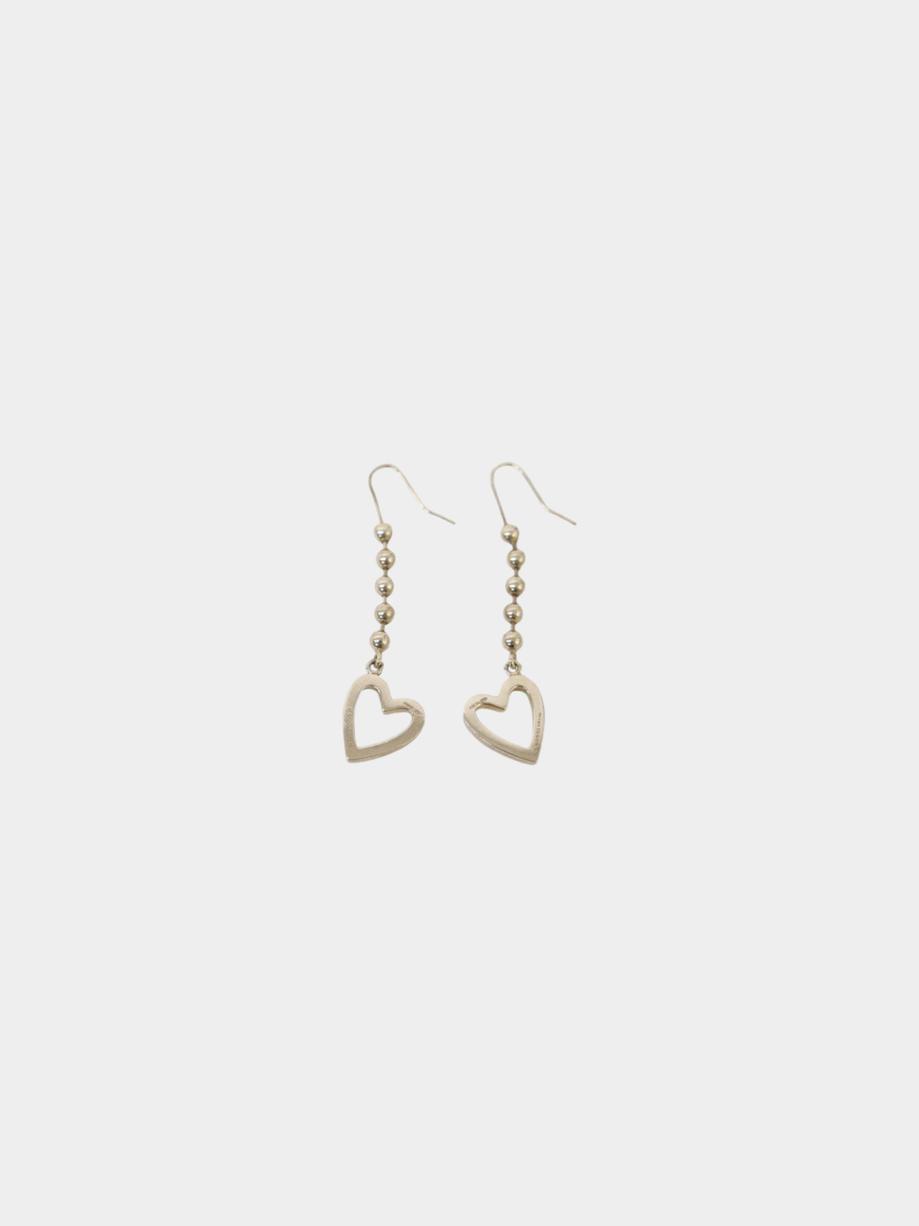 Gucci 2000s Silver Heart Ball Chain Earrings - Image 2