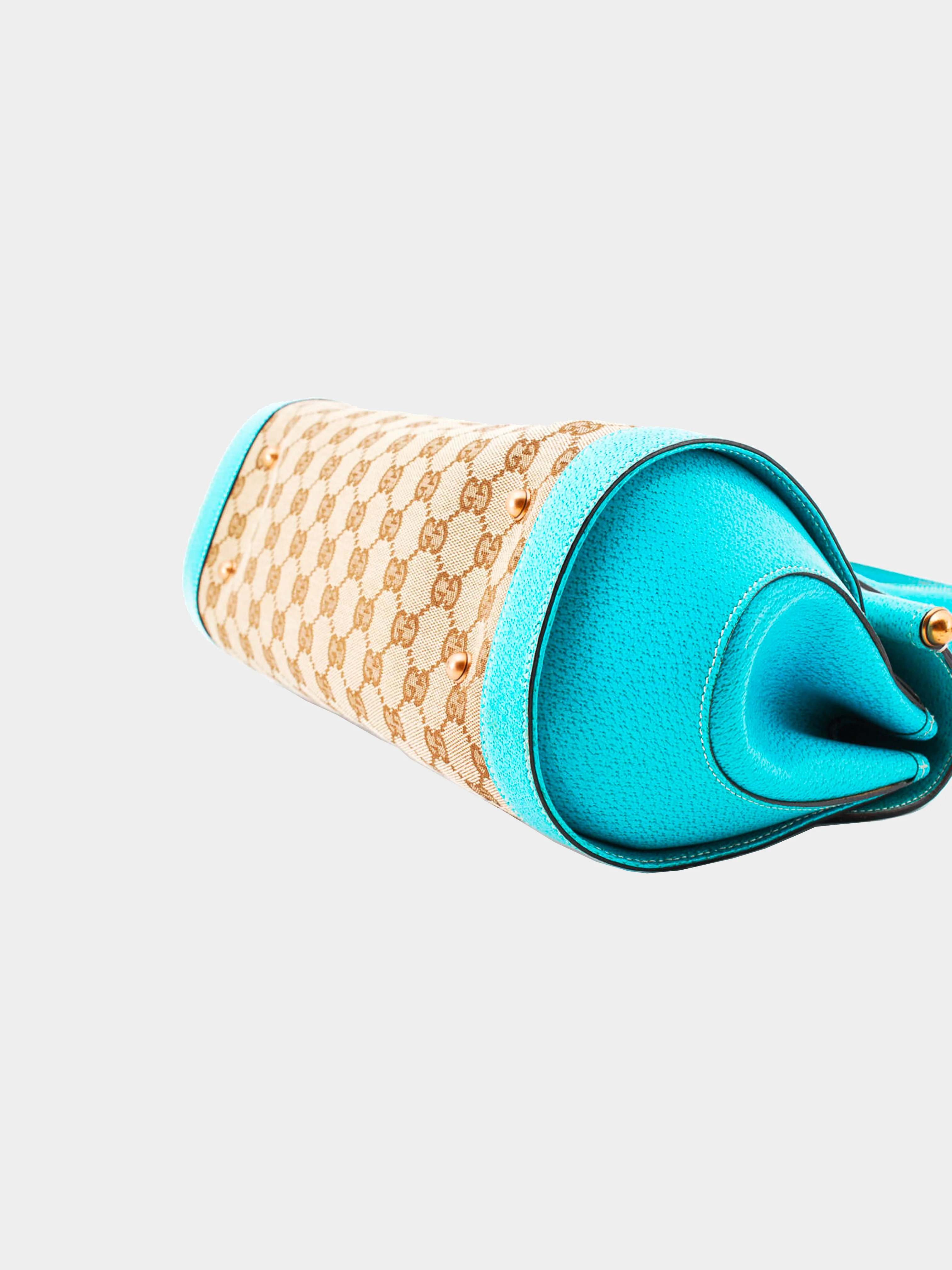 Gucci 2000s Teal Rounded Bamboo Handbag - Image 3