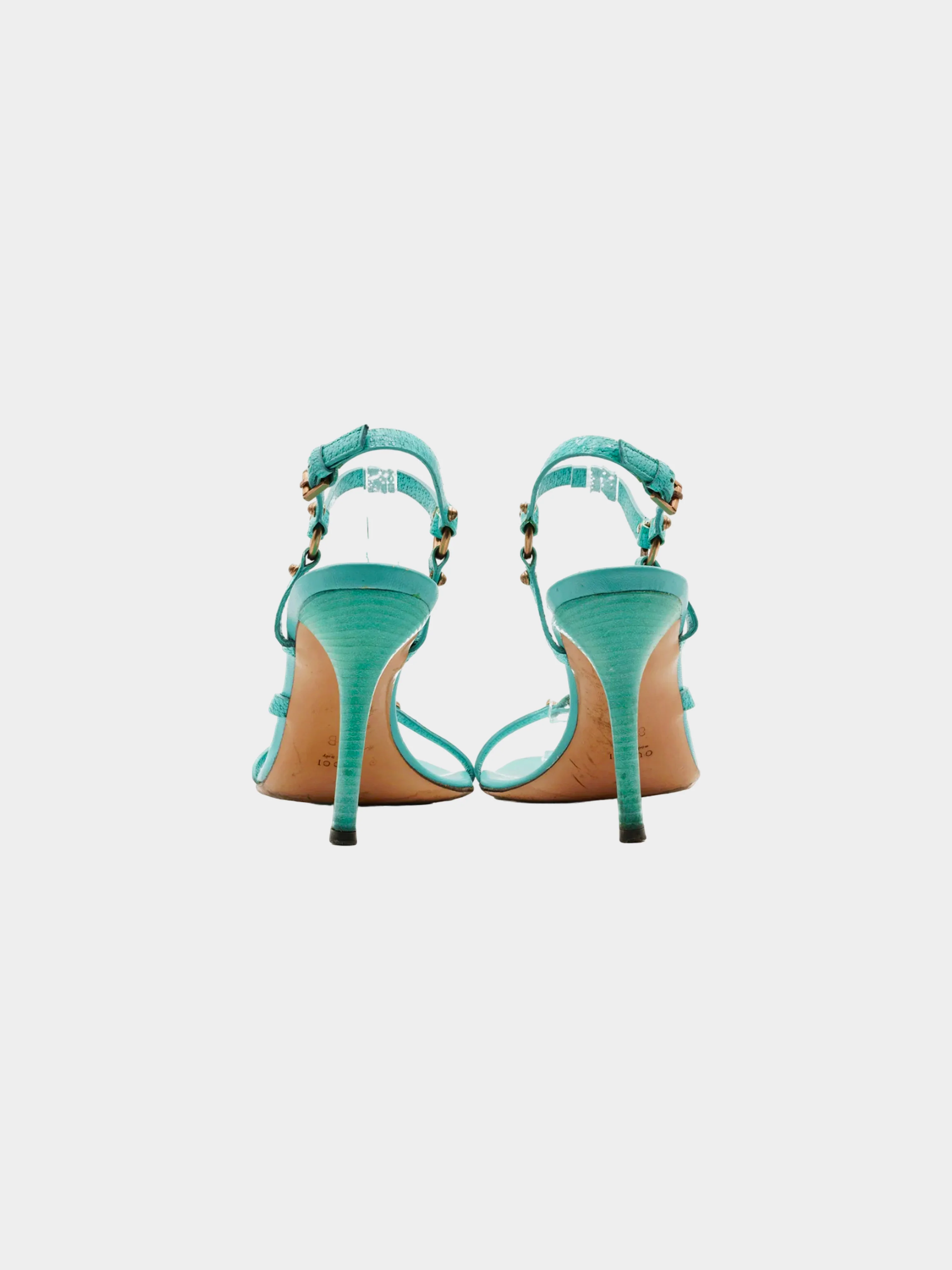 Gucci 2000s Turquoise Grained Leather Heeled Sandals - Image 3