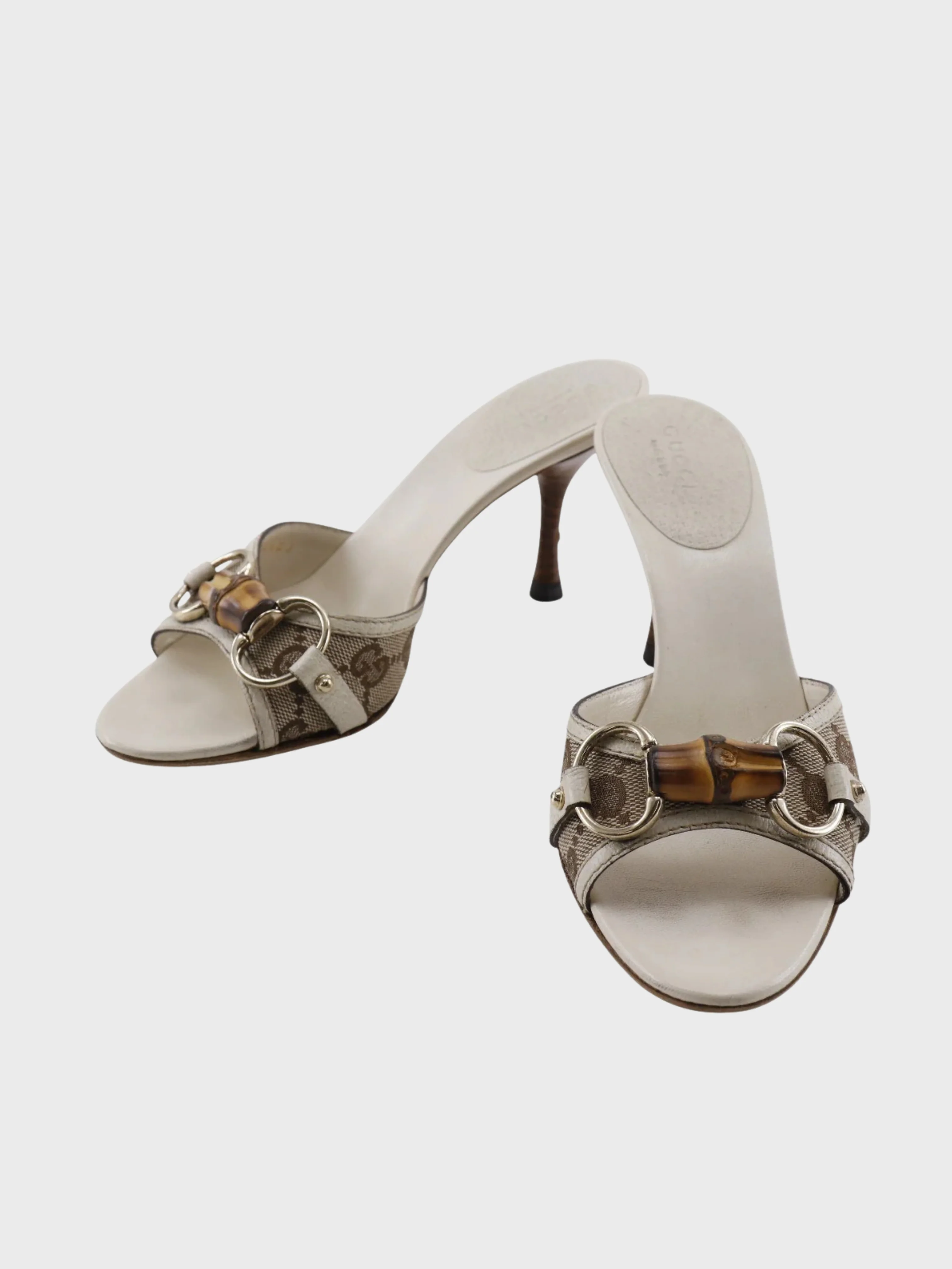 Gucci 2000s White GG Canvas Bamboo Bit Mules - Image 2