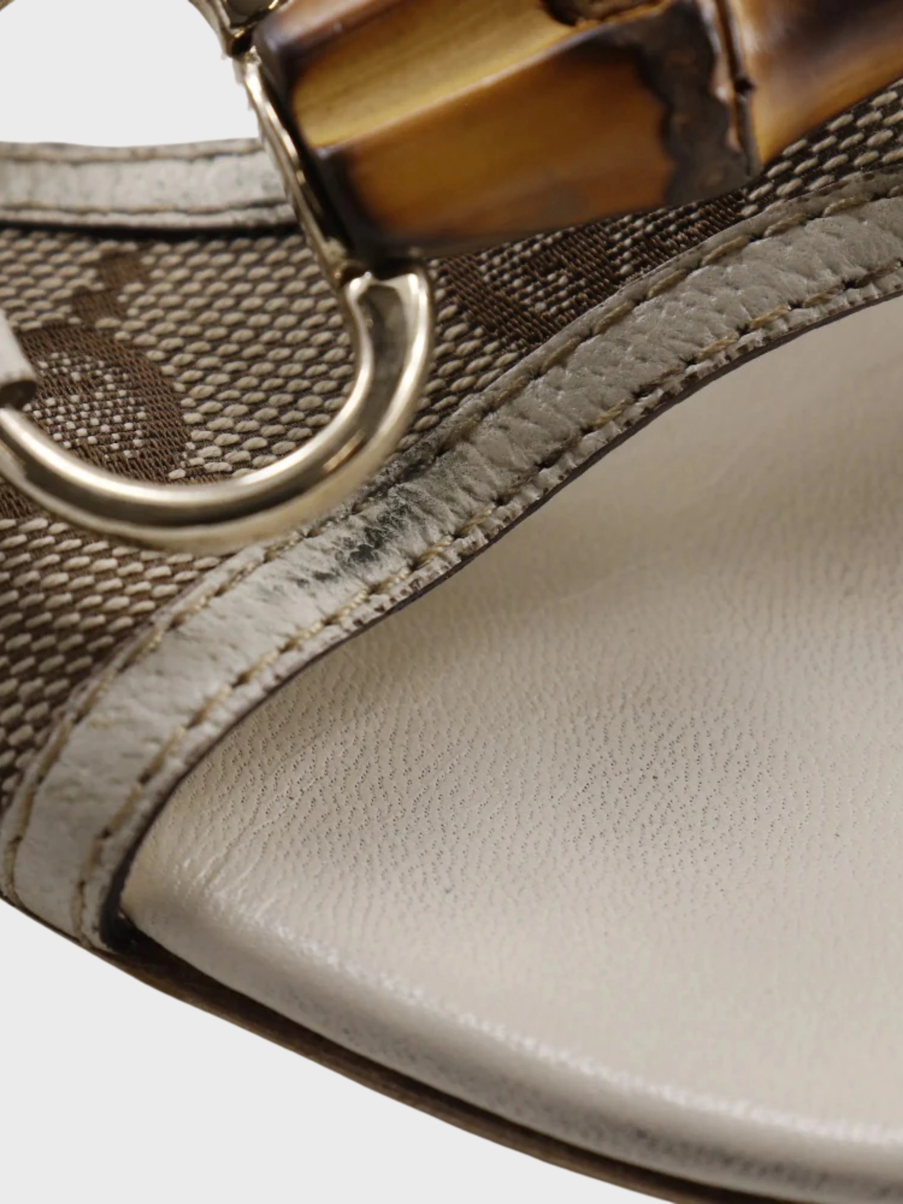 Gucci 2000s White GG Canvas Bamboo Bit Mules - Image 7