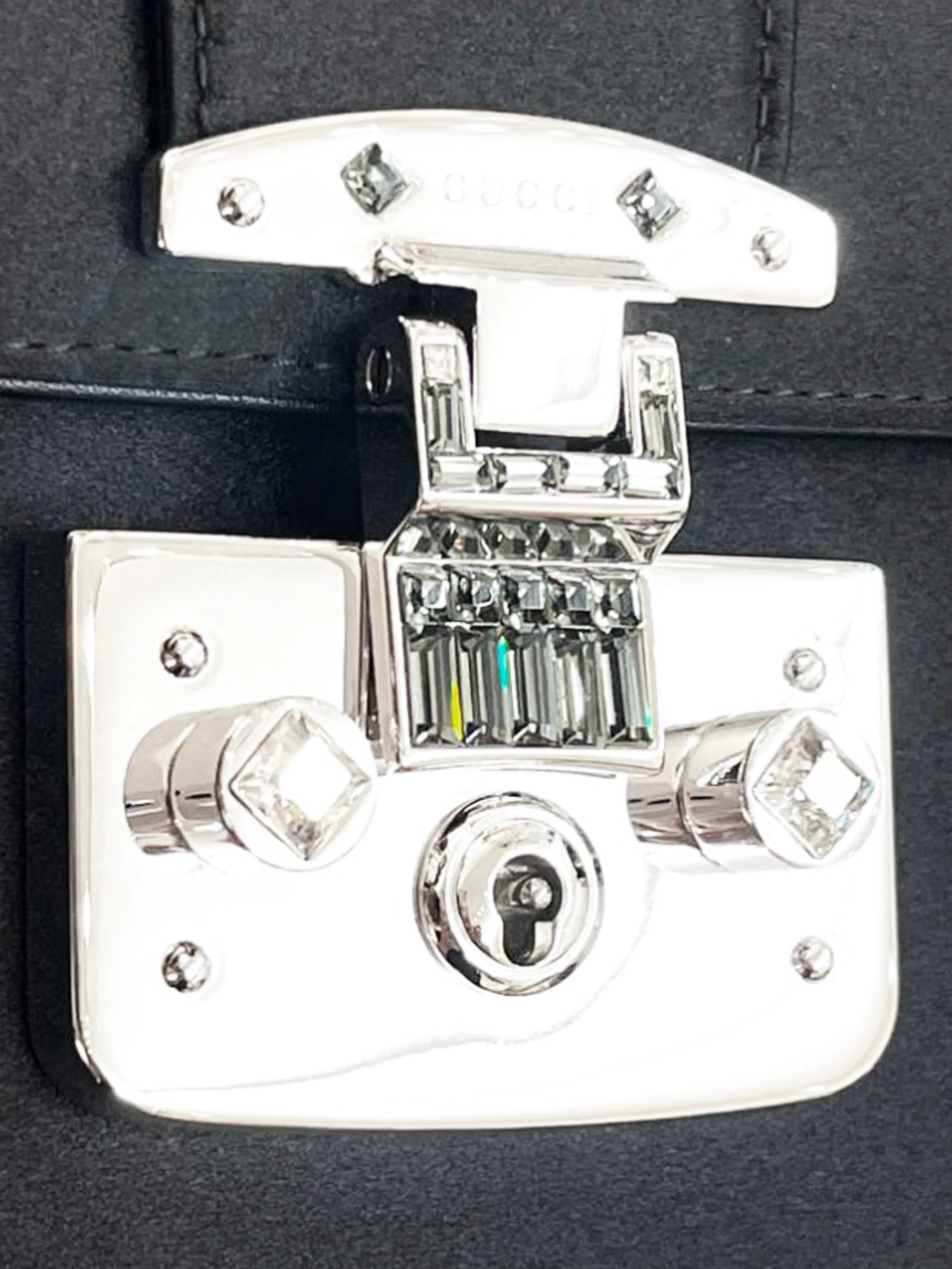 Gucci 2010s Black Lady Lock Satin Clutch - Image 4