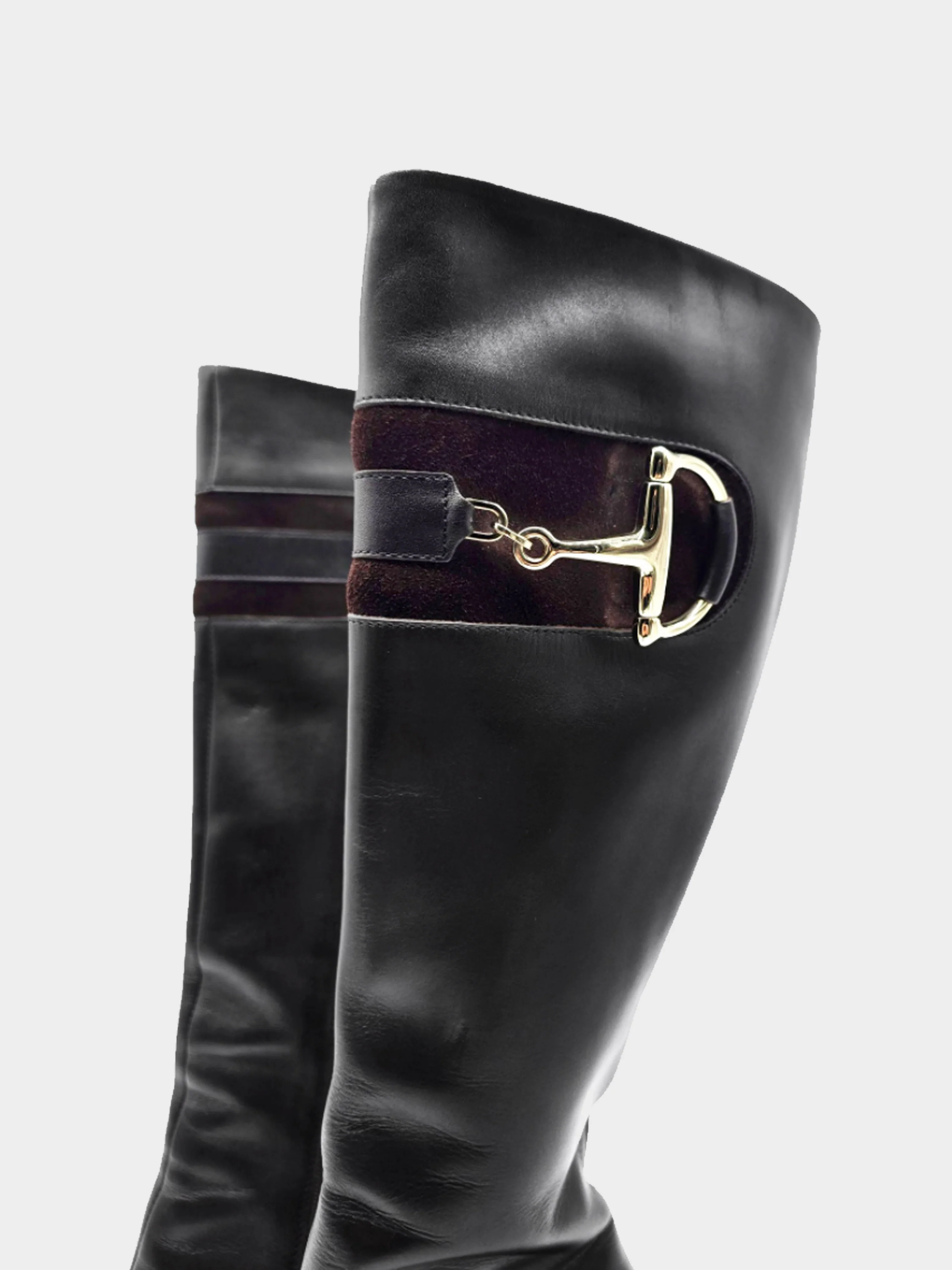 Gucci 2010s Black Leather Horsebit Accent Knee Length Boots - Image 2