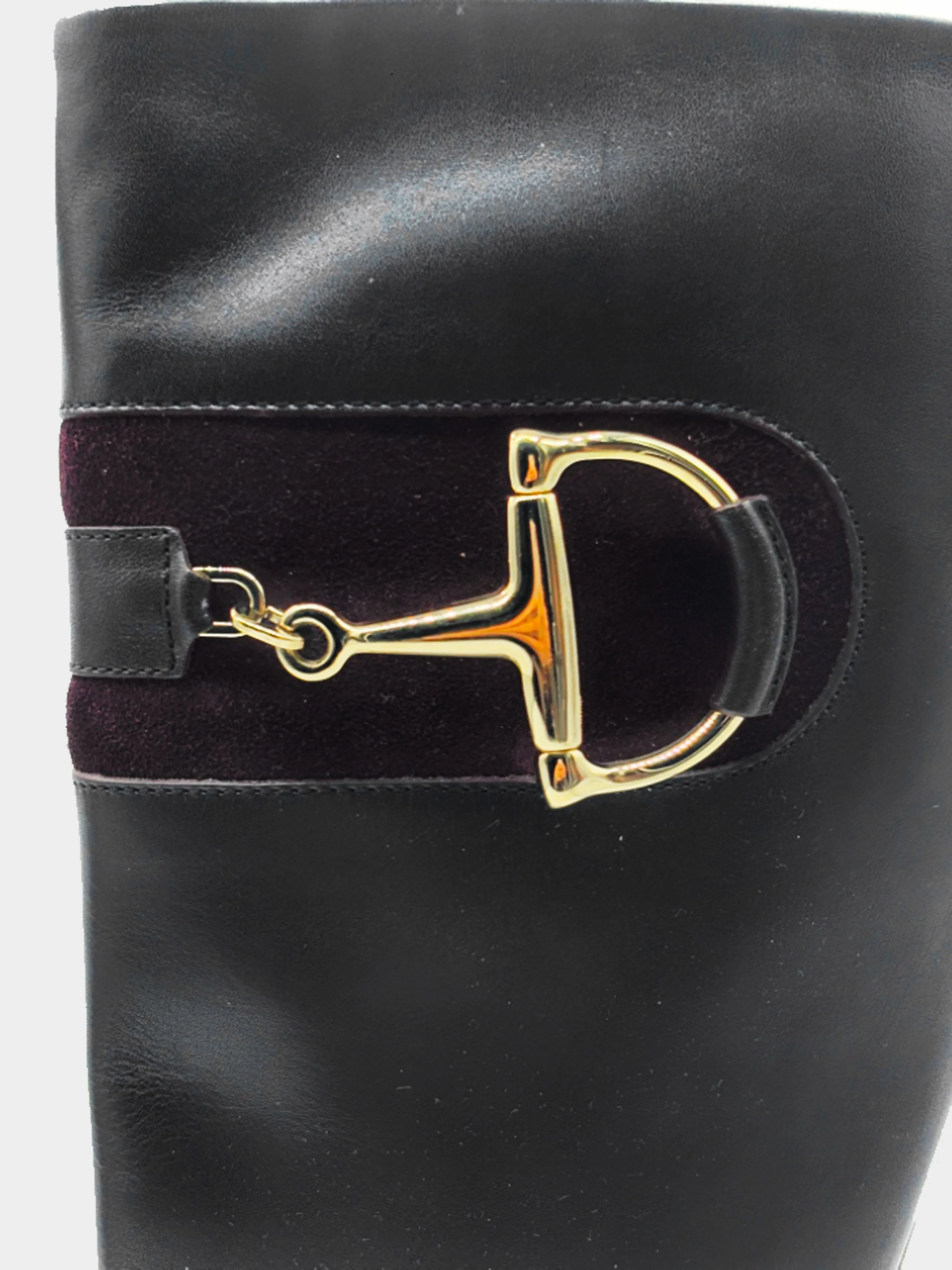 Gucci 2010s Black Leather Horsebit Accent Knee Length Boots - Image 3