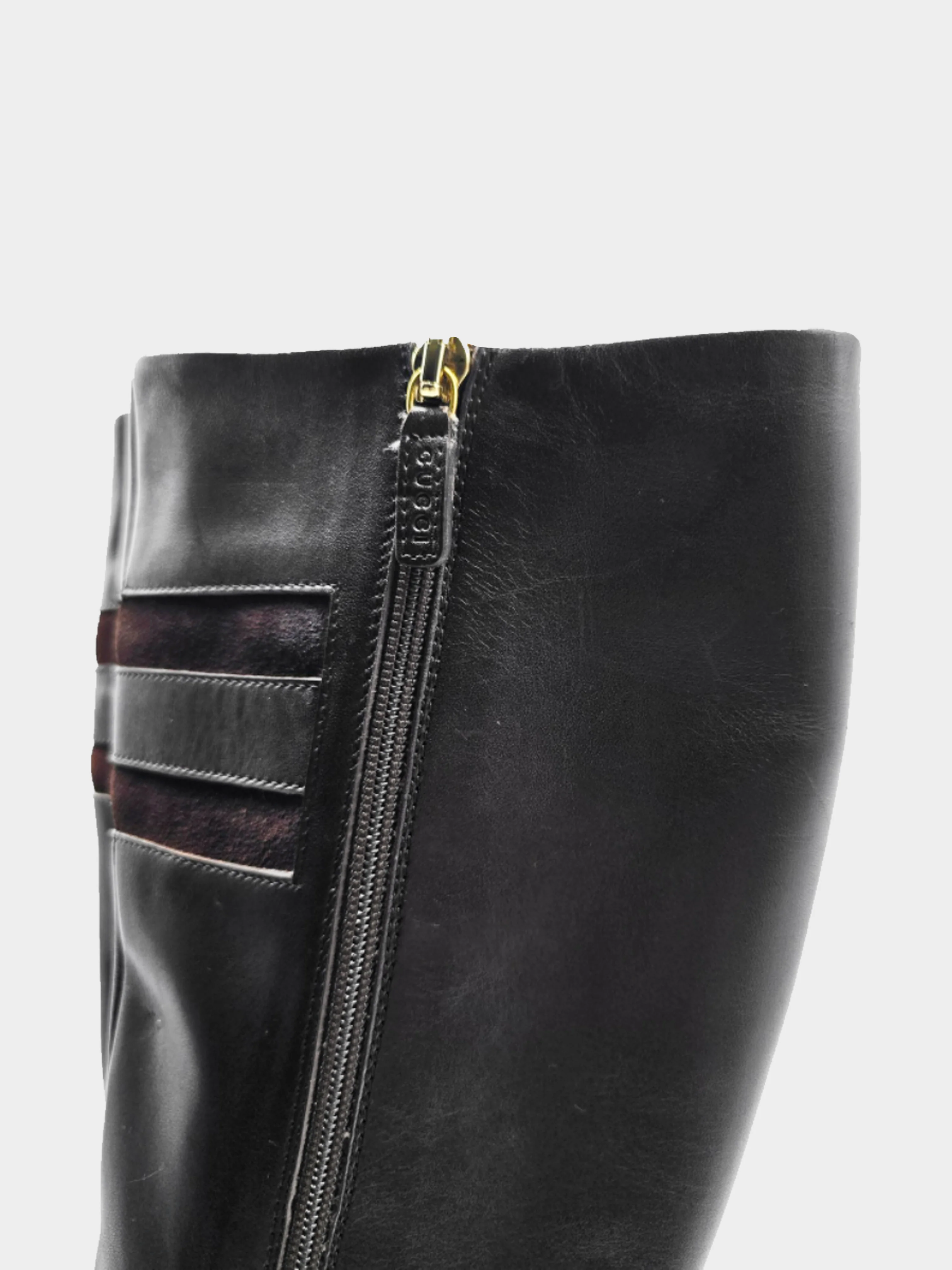 Gucci 2010s Black Leather Horsebit Accent Knee Length Boots - Image 4