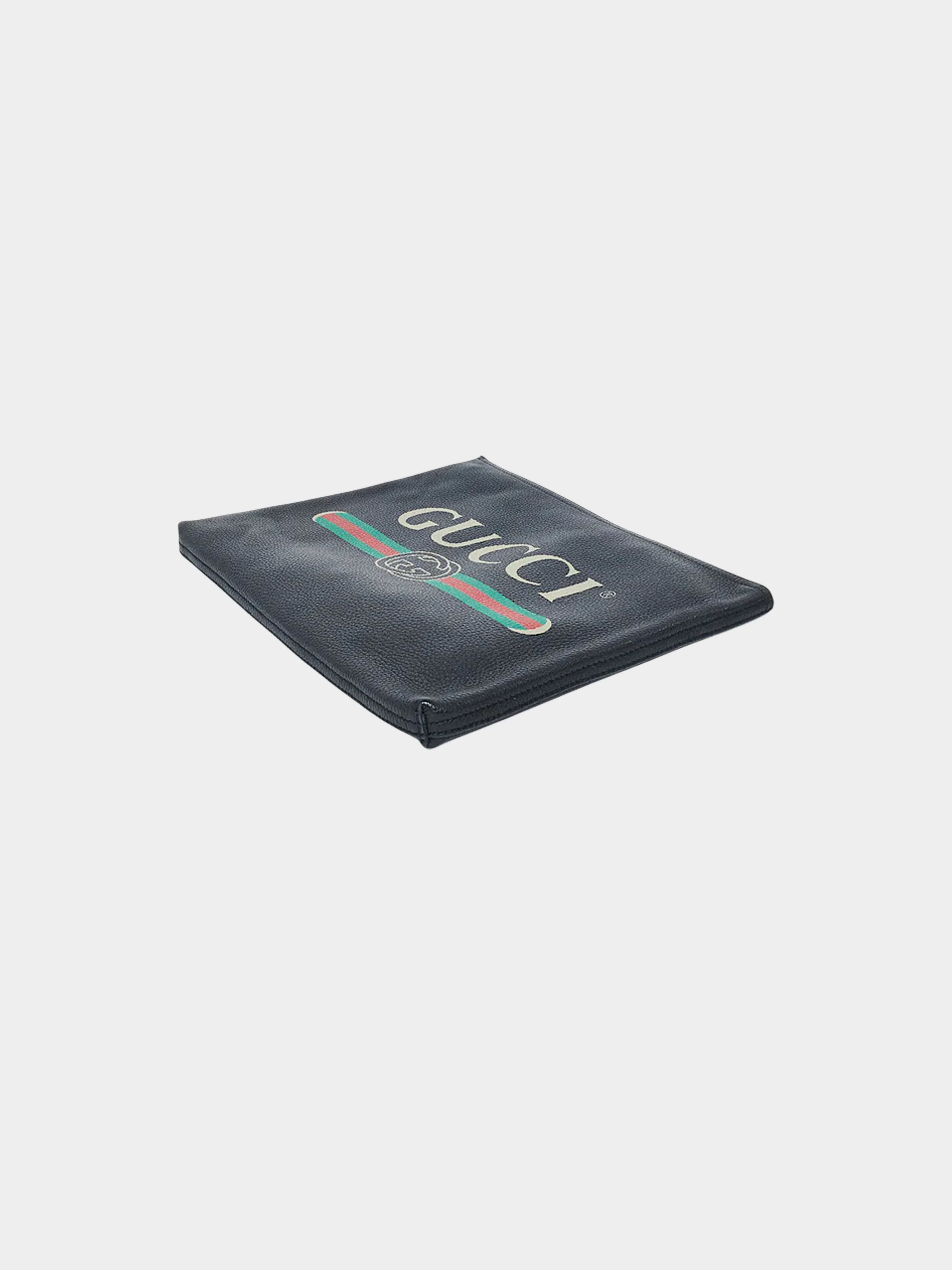 Gucci 2010s Black Leather Logo and Web Clutch - Image 3