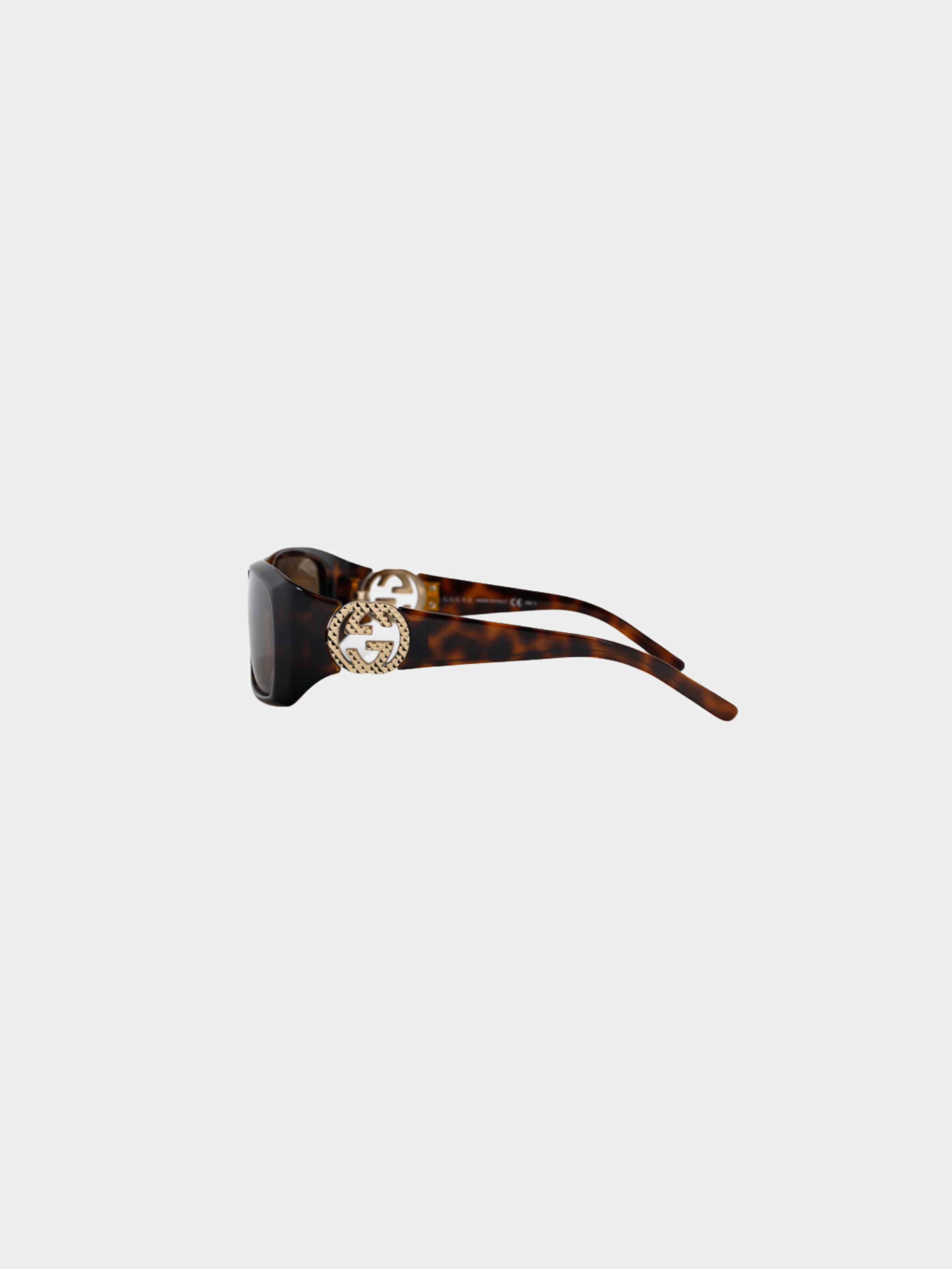 Gucci 2012 Brown Tortoiseshell GG-Hinge Rectangular Sunglasses - Image 3