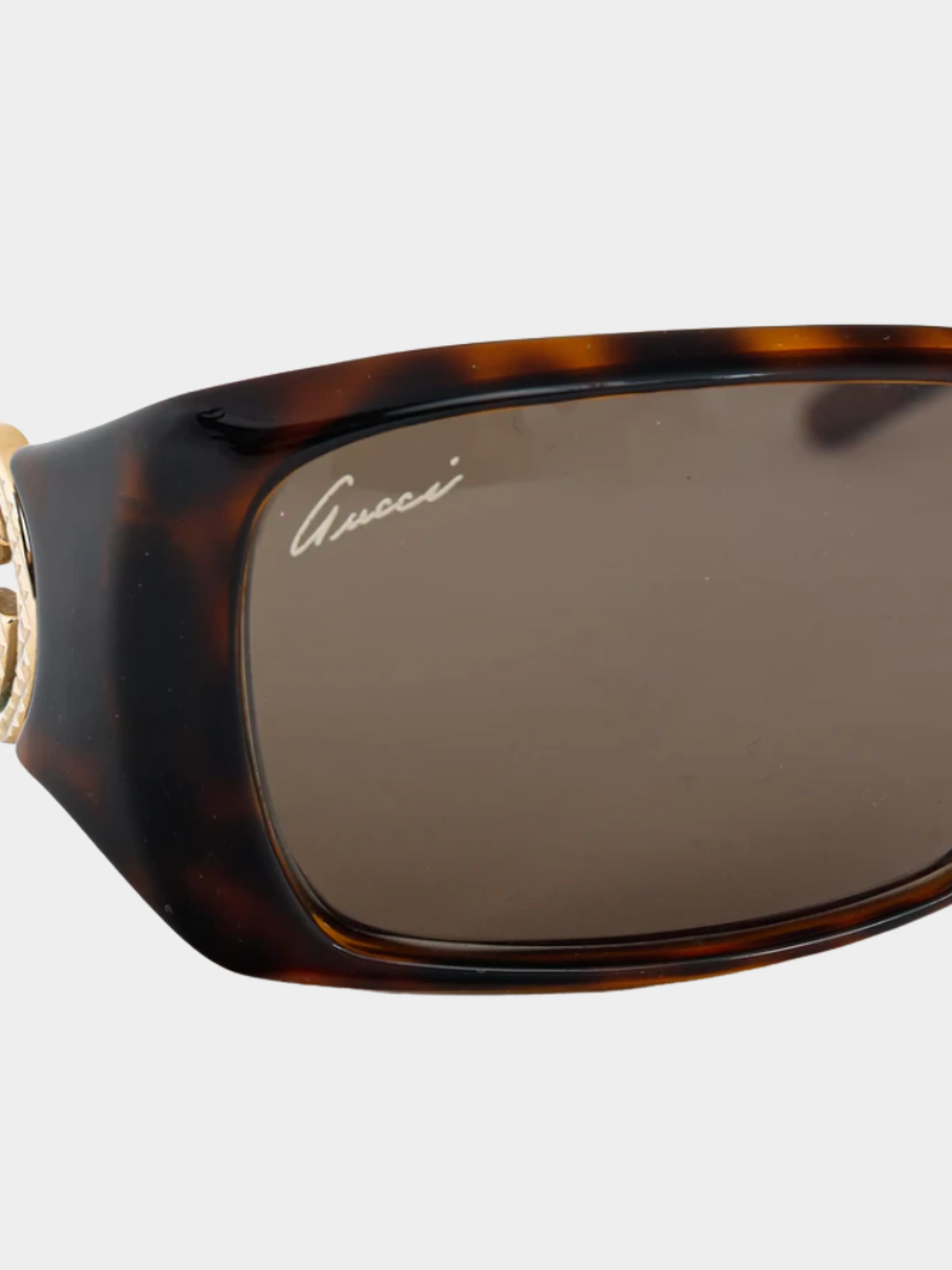Gucci 2012 Brown Tortoiseshell GG-Hinge Rectangular Sunglasses - Image 4