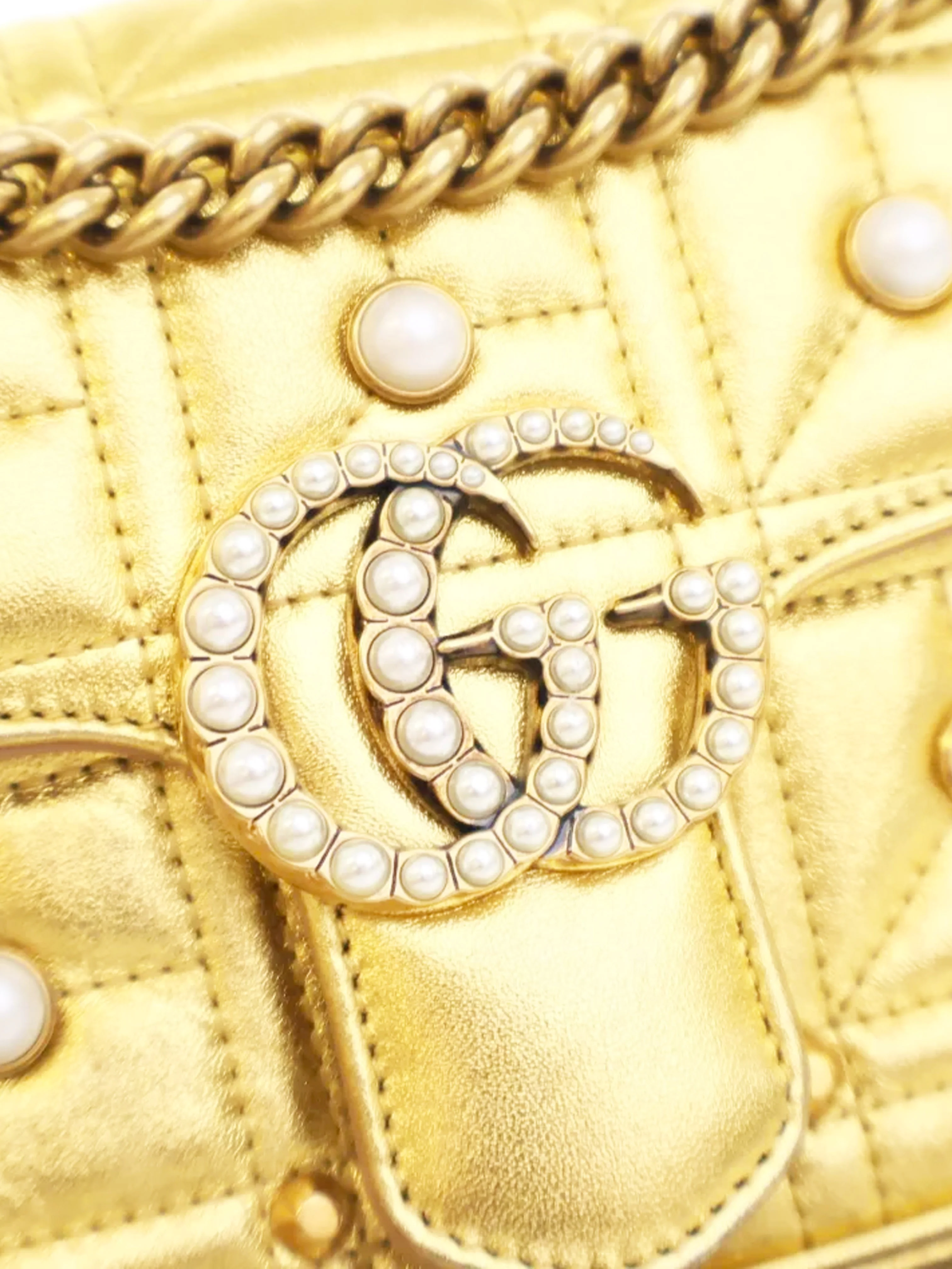 Gucci 2019 Gold MIni Pearly GG Marmont Shoulder Bag - Image 4